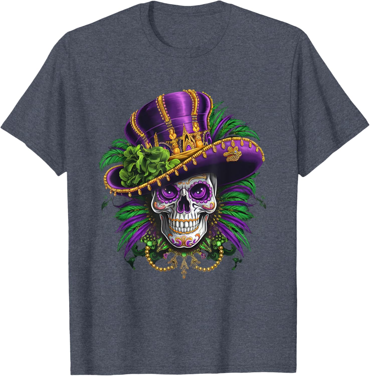 Vibrant Sugar Skull Mardi Gras T-Shirt for Carnival Fun and Festivity - 3