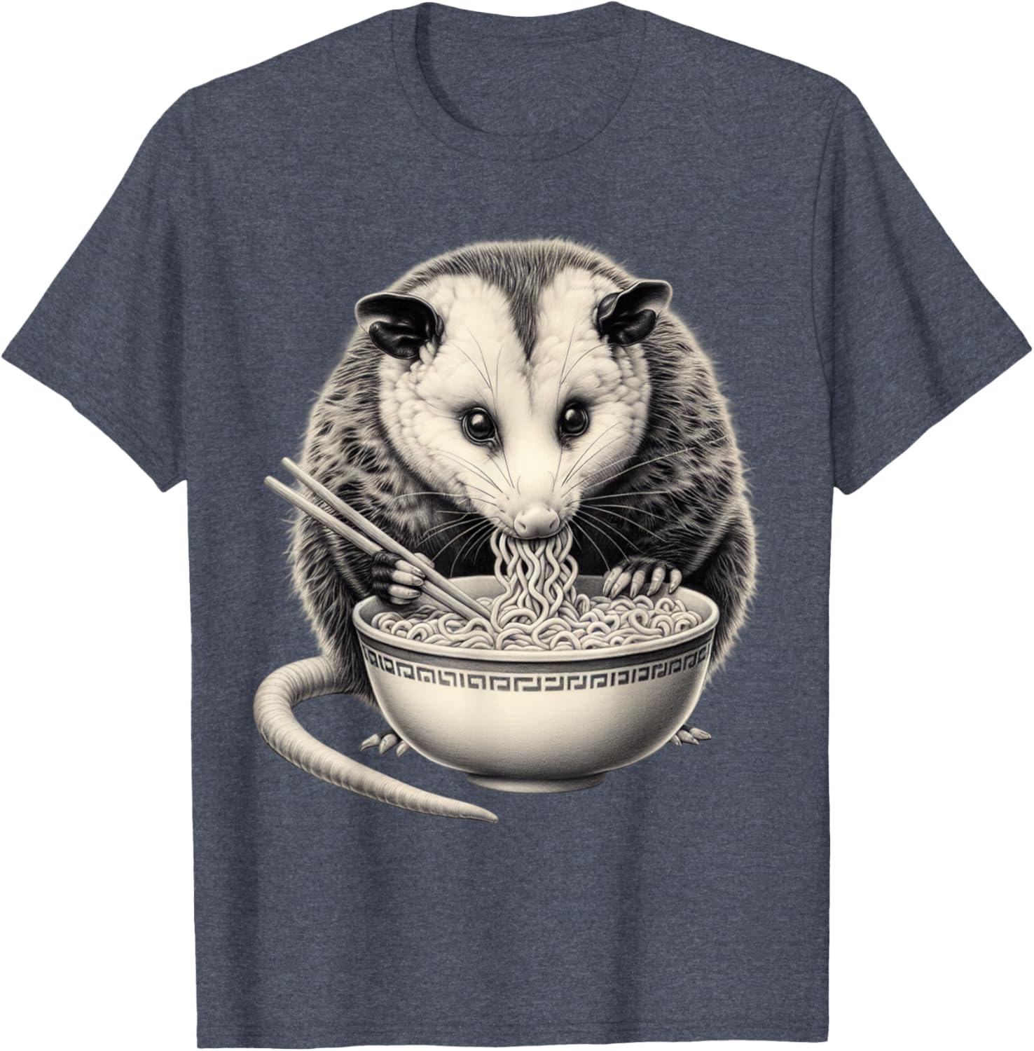 Opossum Eating Ramen Bowl T-Shirt Perfect for Food Lovers and Animal Fans - 1