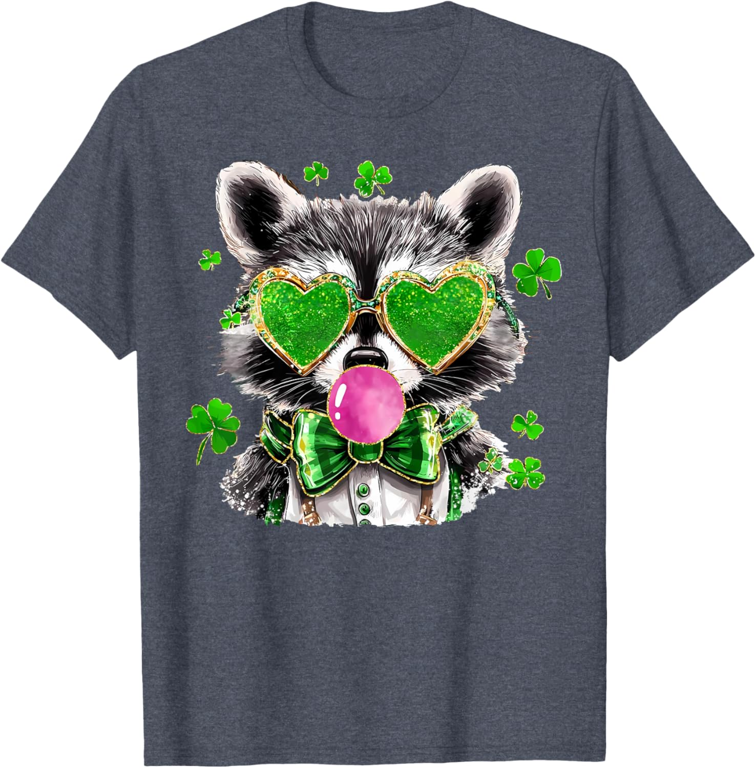 Lucky Racoon Blowing Gum Funny Shamrock St Patrick's Day T-Shirt - 2