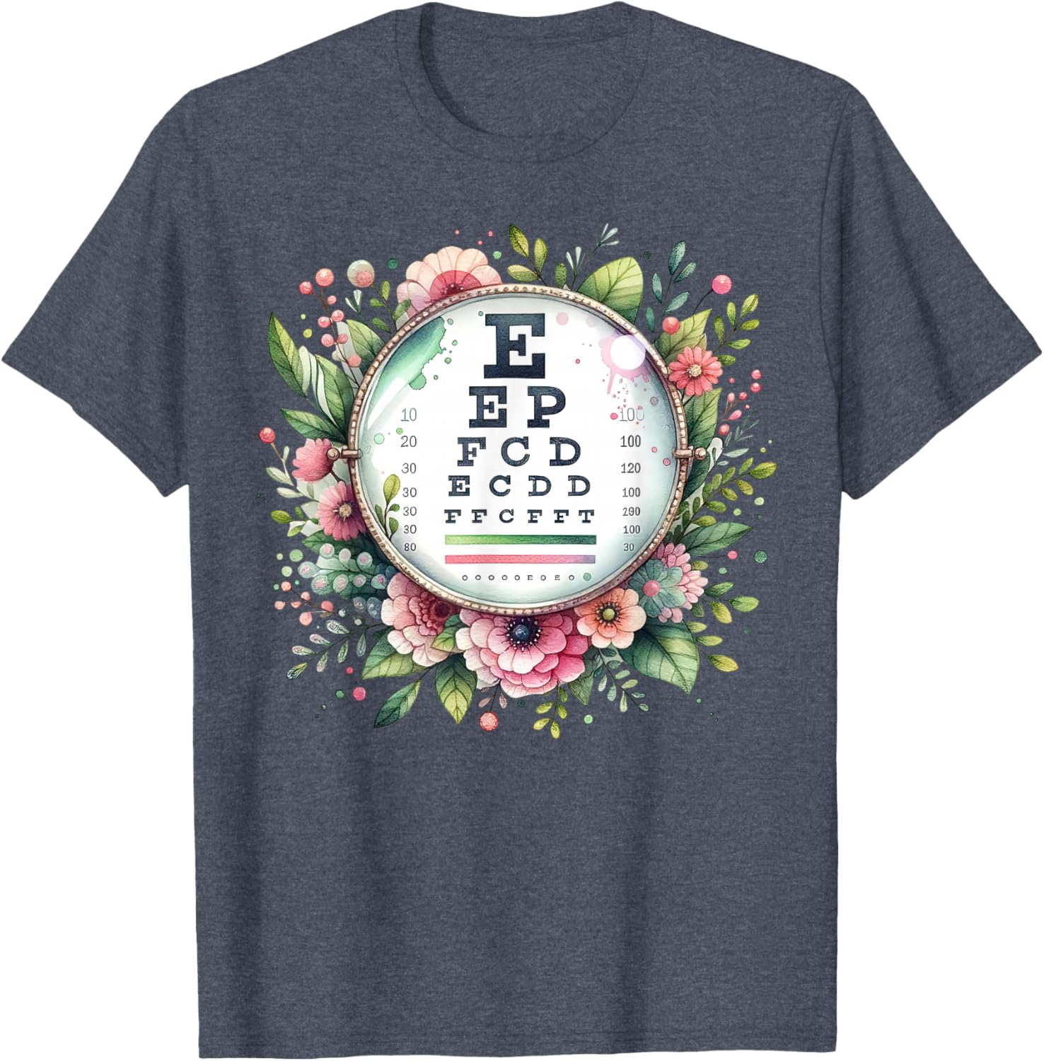 Floral Eye Chart T-Shirt for Optometrists and Eye Care Professionals - 9