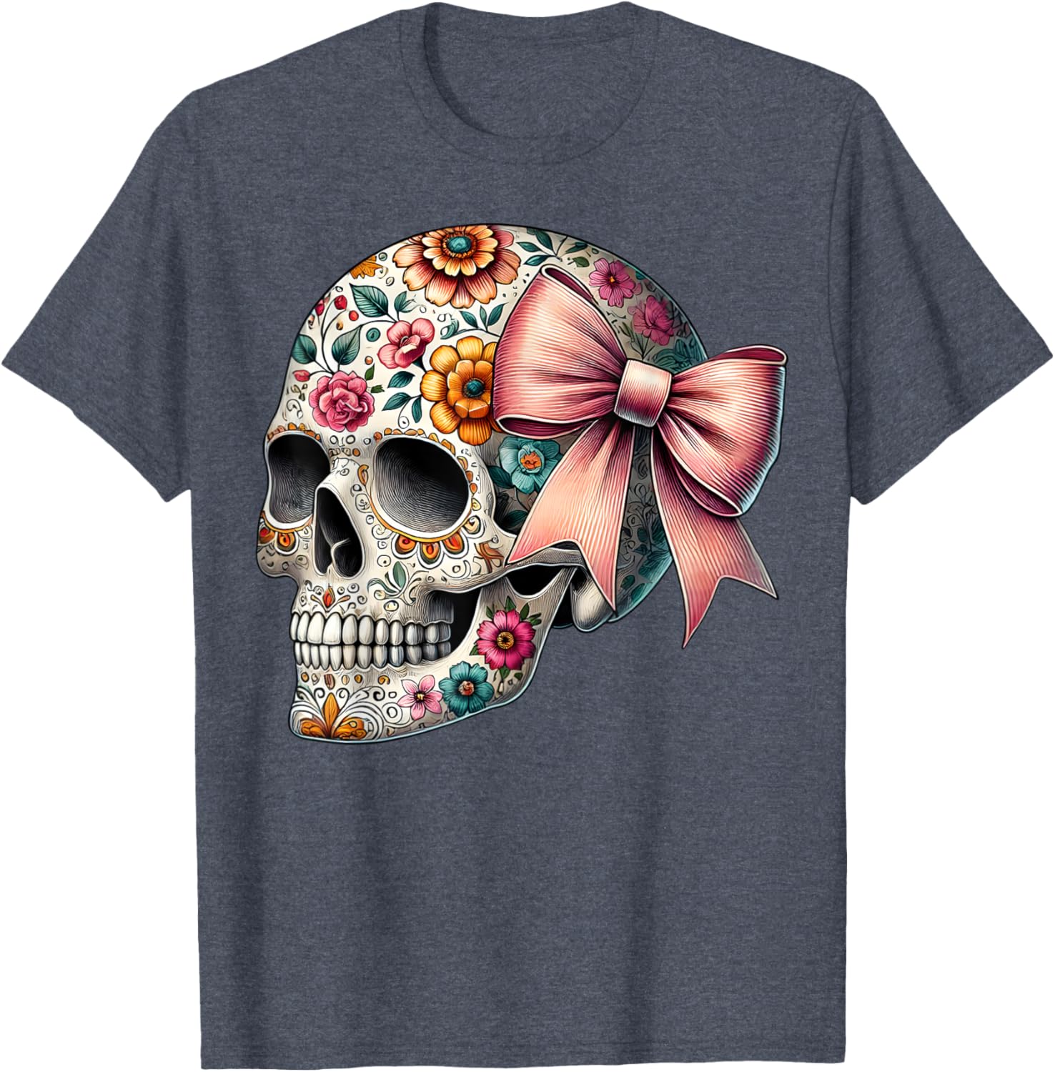 Floral Sugar Skull T-Shirt for Girls and Women - Stylish Flower Design - 2