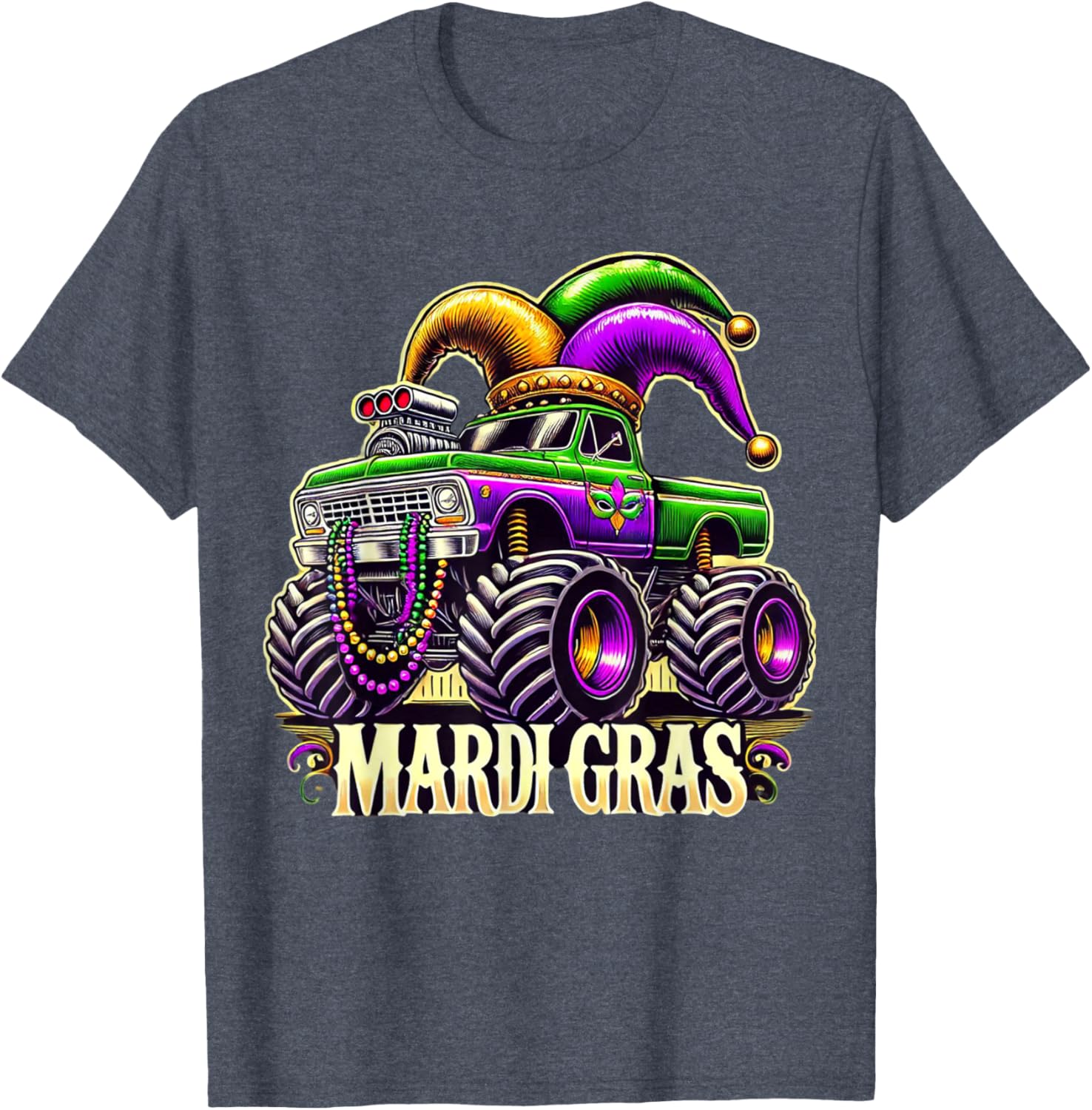 Mardi Gras Jester Carnival Monster Truck T-Shirt for Girls Kids - 15