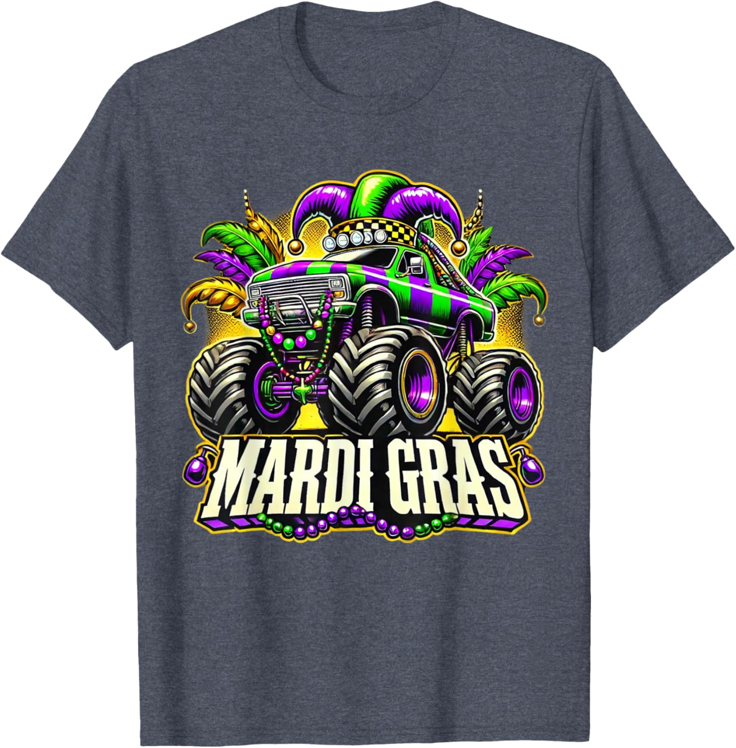 Mardi Gras Jester Monster Truck T-Shirt for Kids Fun Carnival Style - 4
