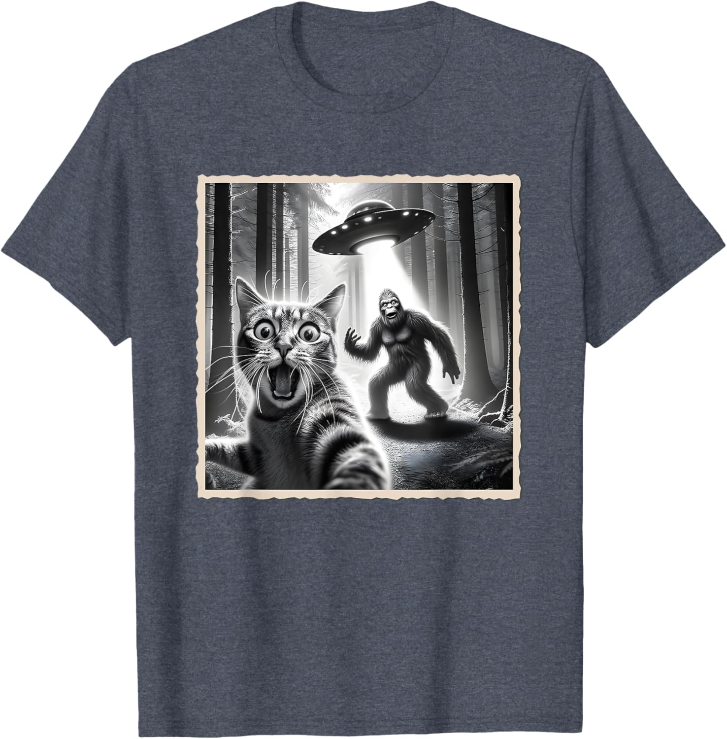 Funny Cat Selfie with Bigfoot and UFO T-Shirt for Animal Lovers - 10