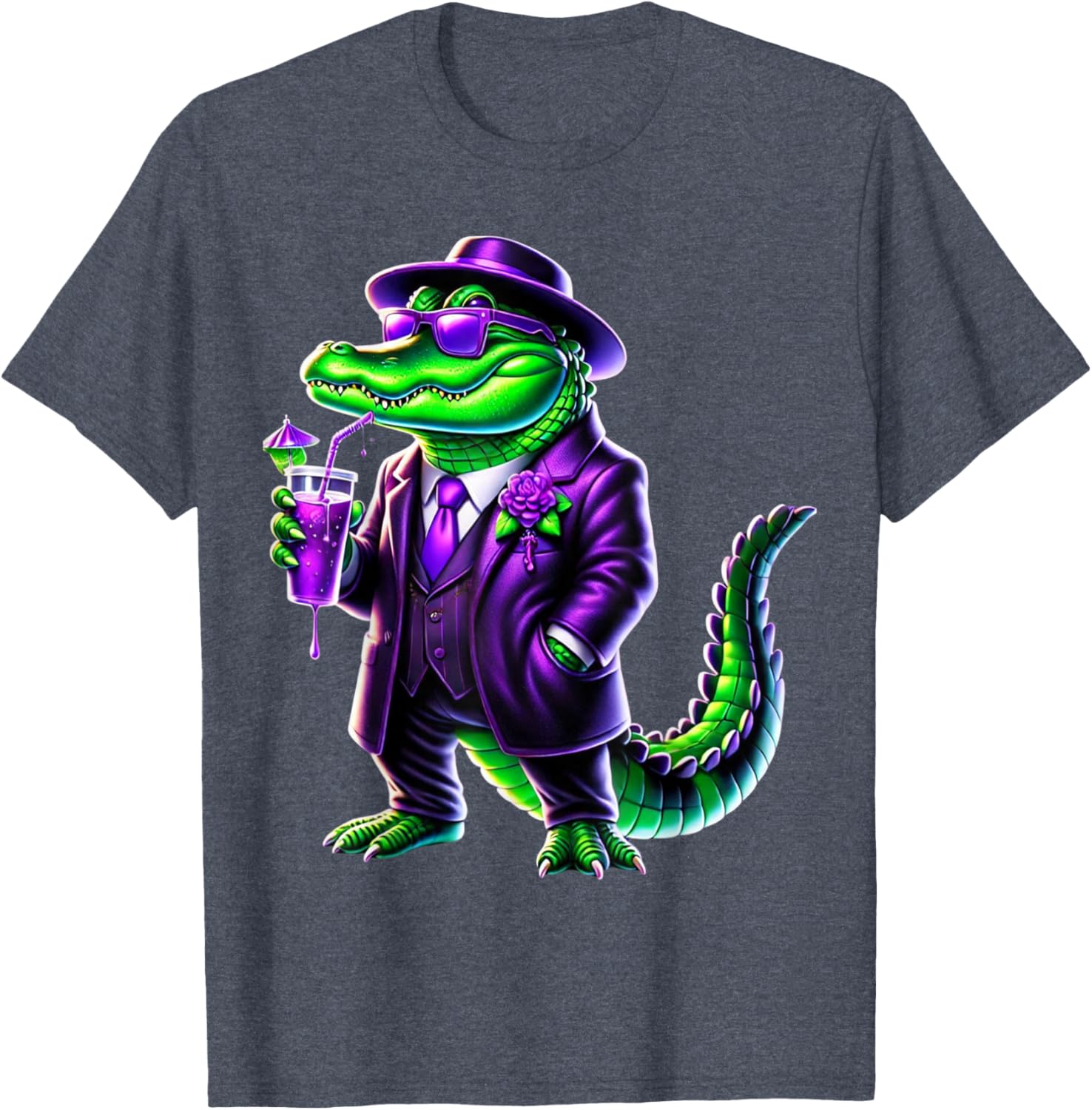 Awesome Unisex Mardi Gras T-Shirt Black Cartoon Pattern Small Crew Neck - 4