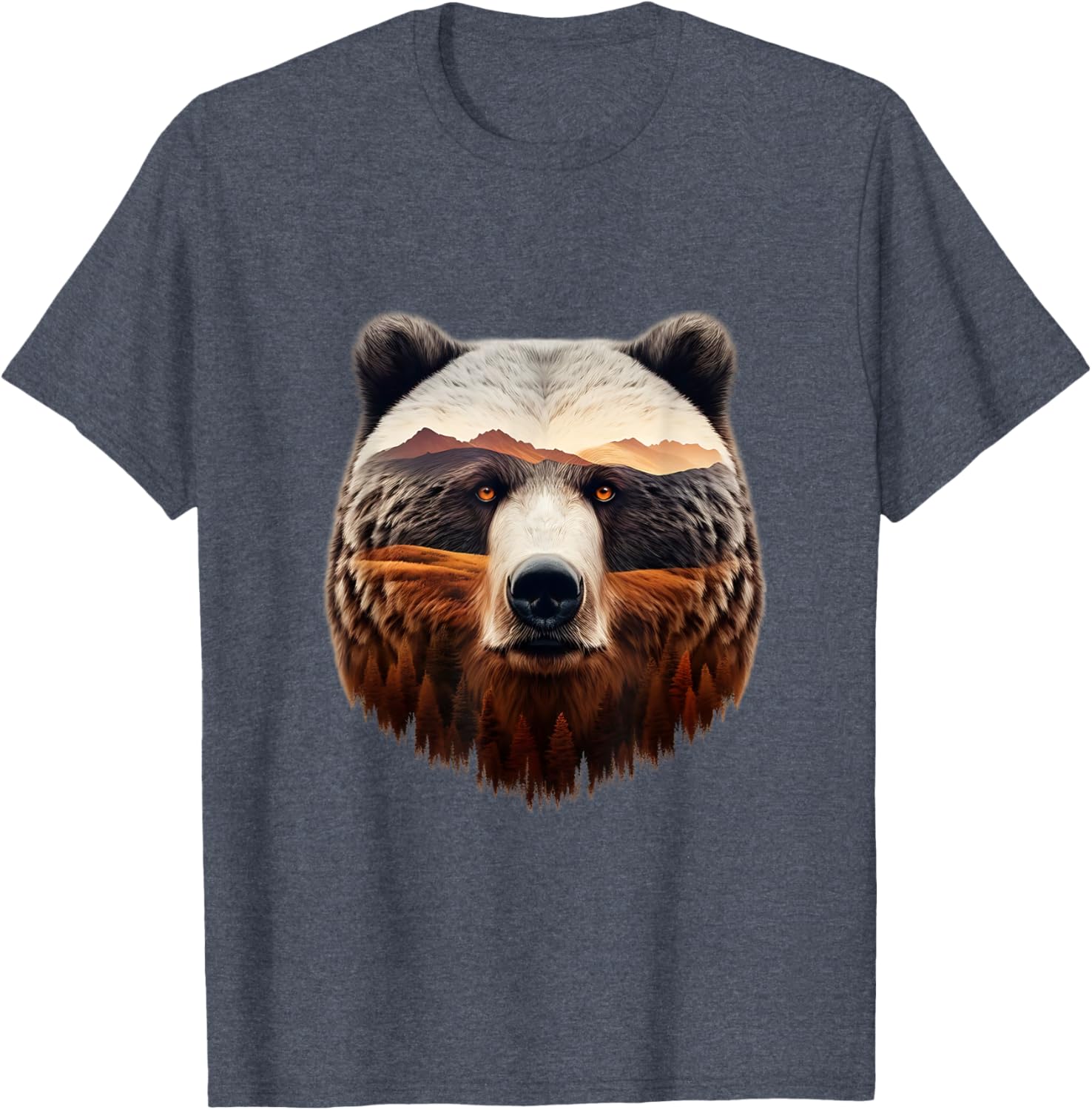 Double Exposure Grizzly Bear T-Shirt - Mountain Forest Nature Art - 4