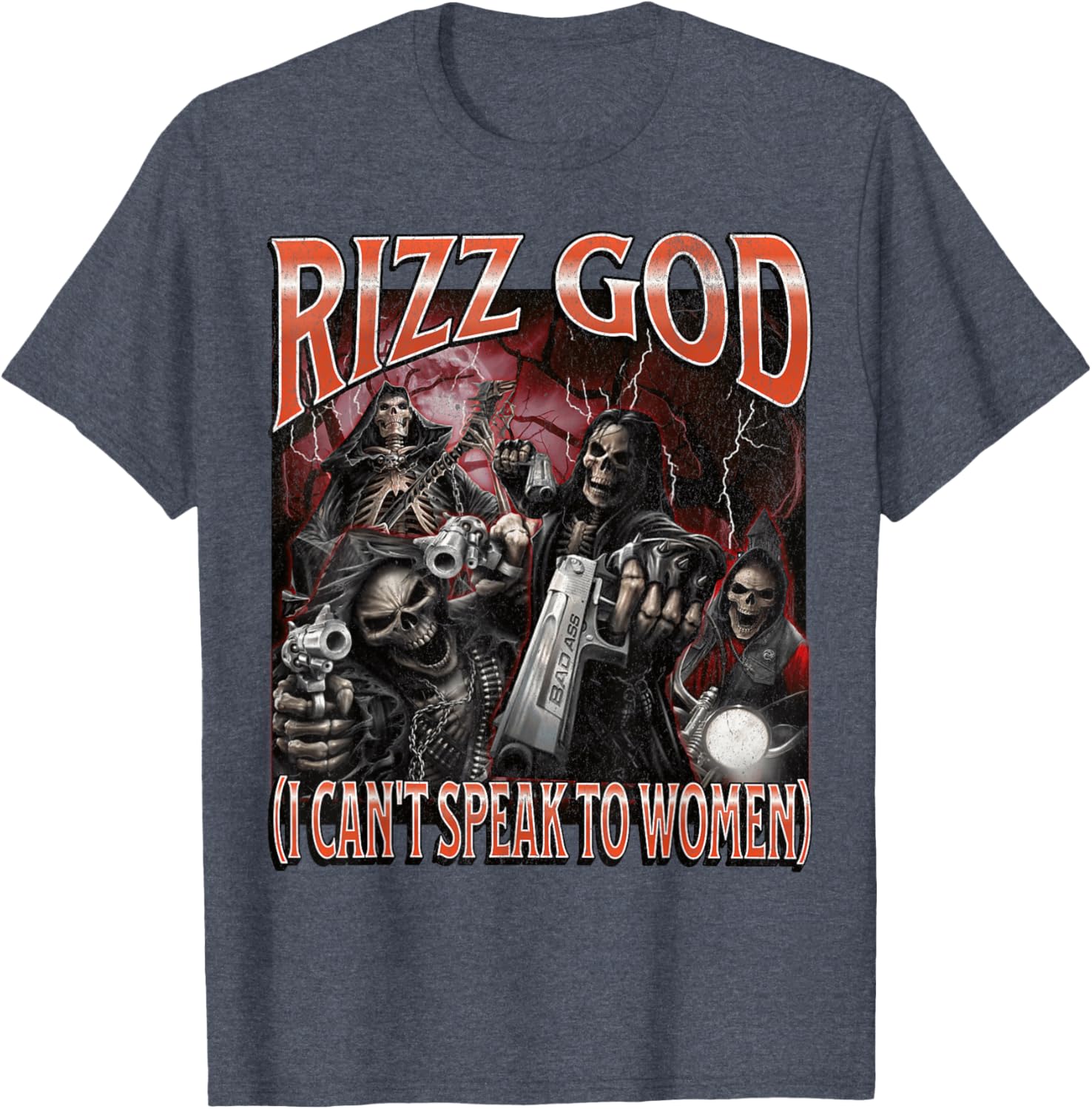 Funny Rizz God Skeleton Meme Tee for Men Who Can't Talk to Women - 18