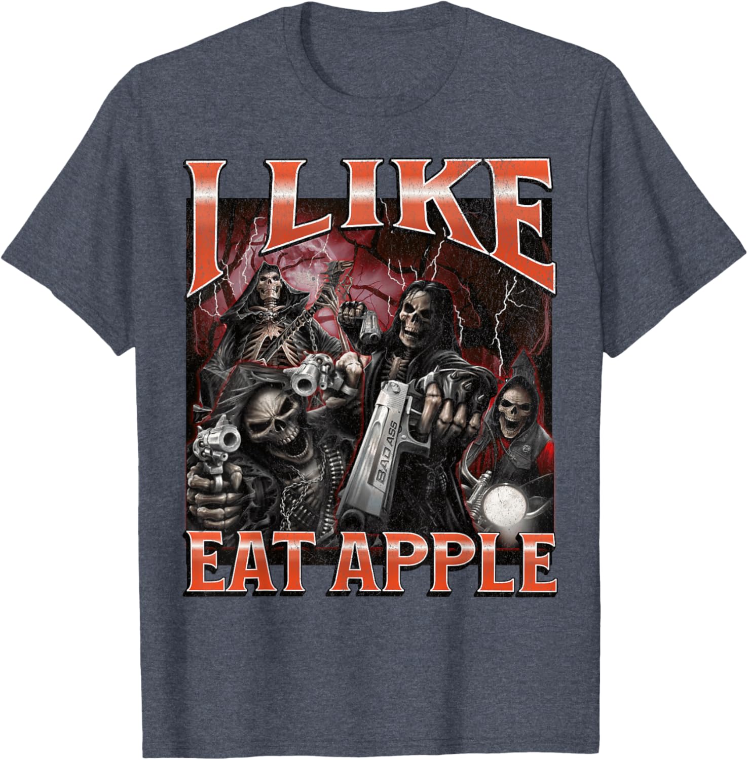 Funny I Like Eat Apple Skeleton Meme Graphic T-Shirt for Casual Wear - 12