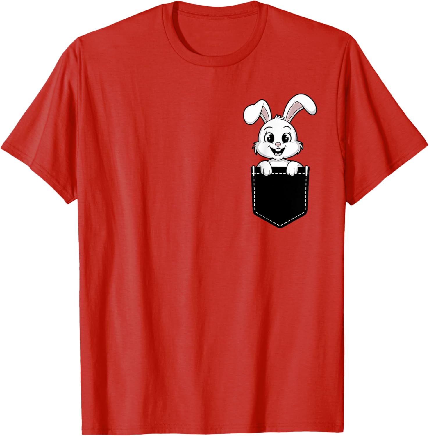 Cute Funny Rabbit in Pocket T-Shirt for Men and Women - Animal Lovers Design - 5
