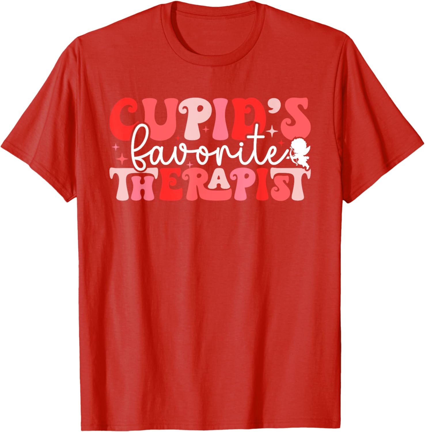 Cupid's Favorite Therapist Groovy Valentine's Day T-Shirt for Women - 11