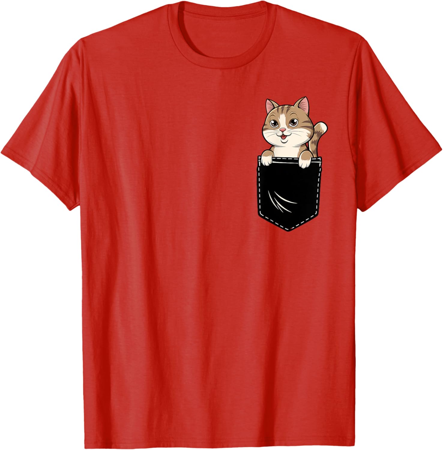 Cute Funny Cat Pocket T-Shirt for Men and Women - Adorable Animal Design - 16