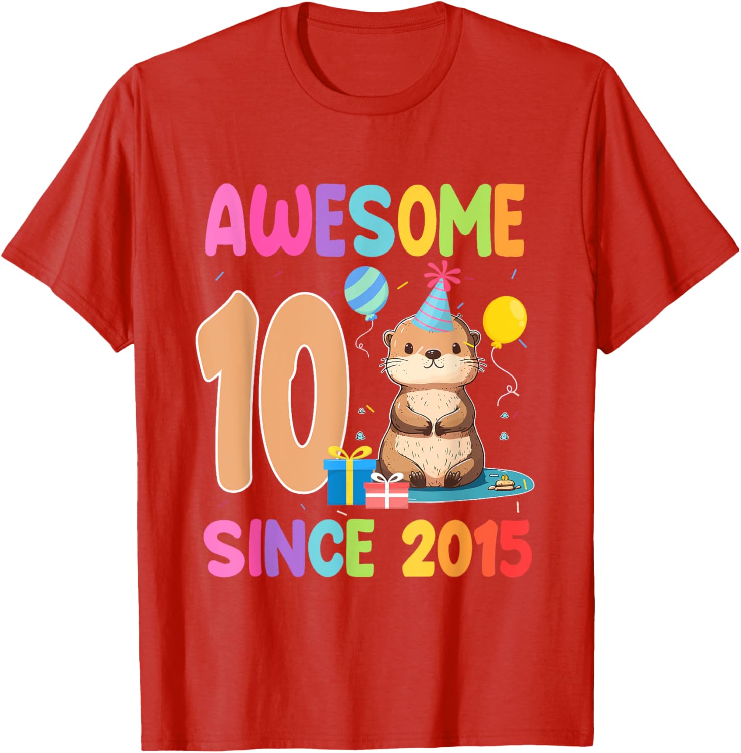 Cute Otter T-Shirt for 10th Birthday Celebration – Awesome Since 2015 - 15