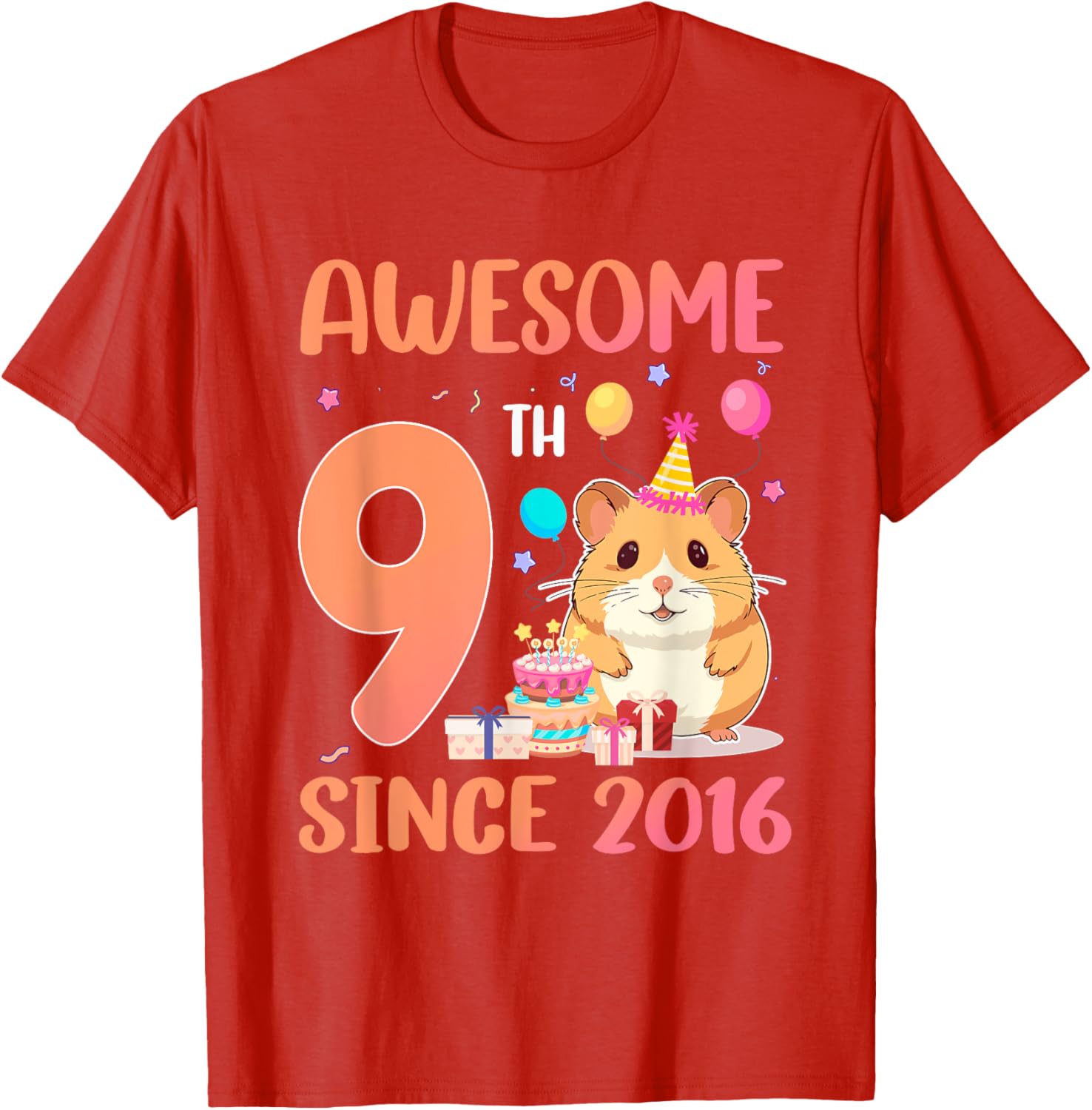 Awesome Since 2016 9th Birthday Hamster Theme T-Shirt for Kids - 11