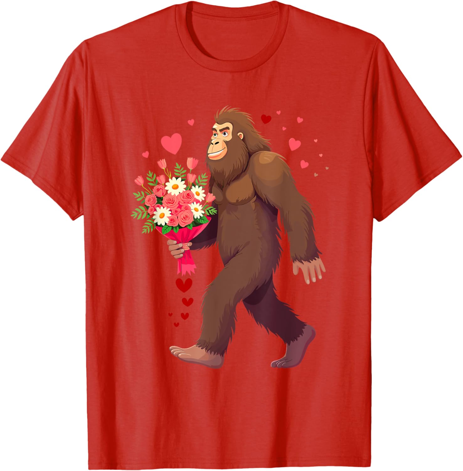 Bigfoot Heart Bouquet T-Shirt for Sasquatch Lovers on Valentine's Day - 12