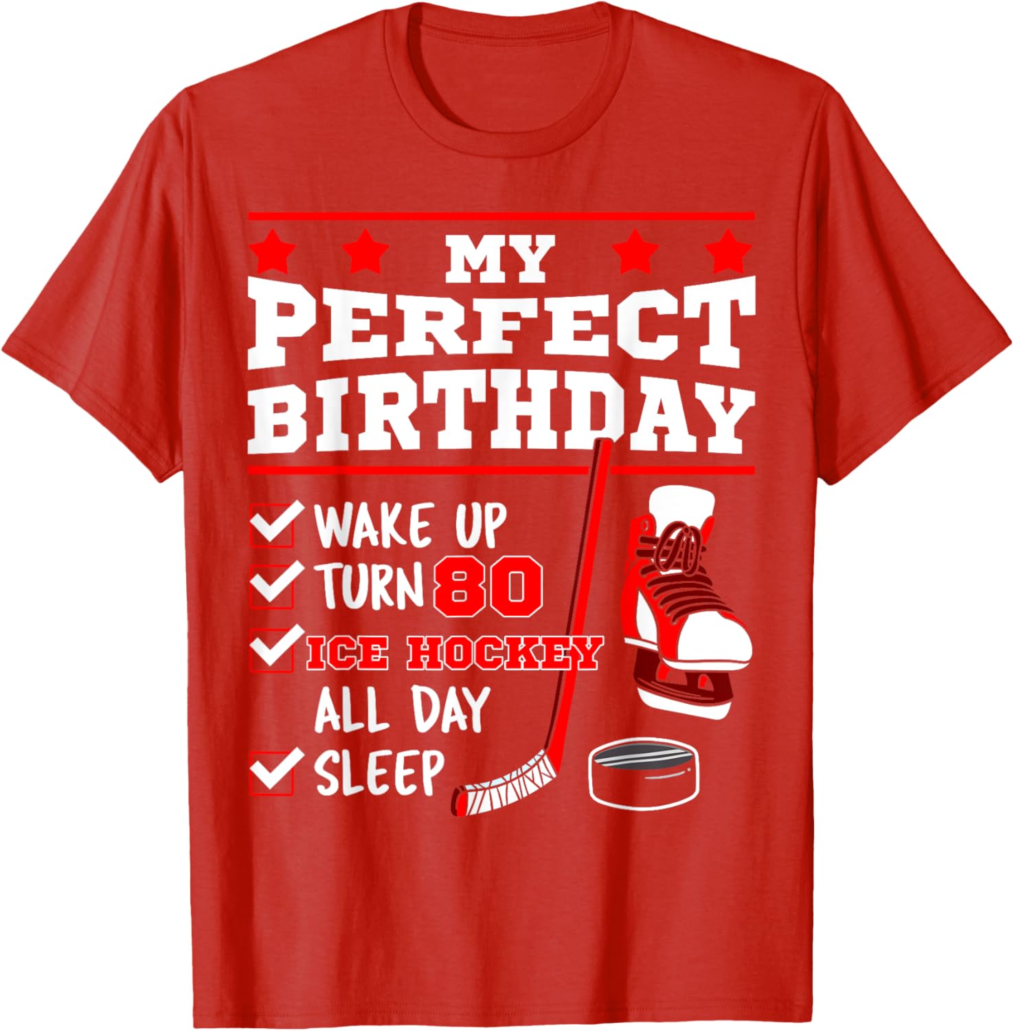 Ice Hockey 80th Birthday Party Puck T-Shirt for Sports Fans - 22