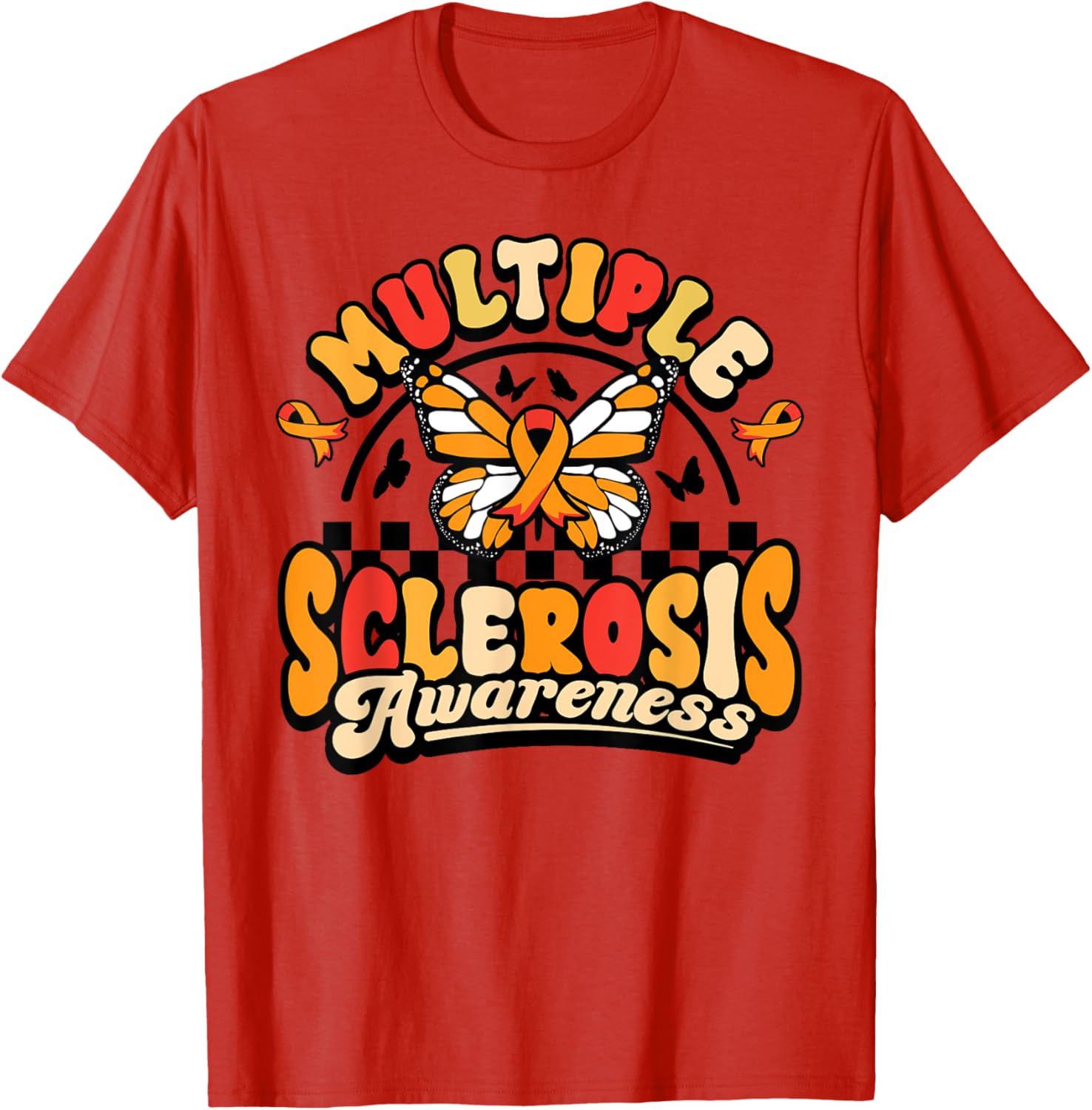 Multiple Sclerosis Awareness Butterfly Orange Ribbon T-Shirt for Support - 1