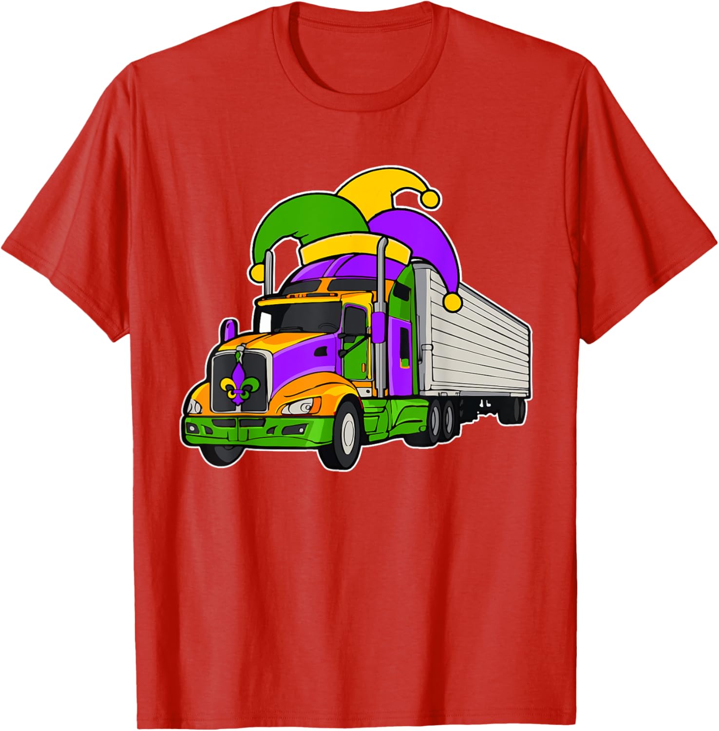 Colorful Mardi Gras Jester Hat Truck Team T-Shirt for Festive Parades - 9