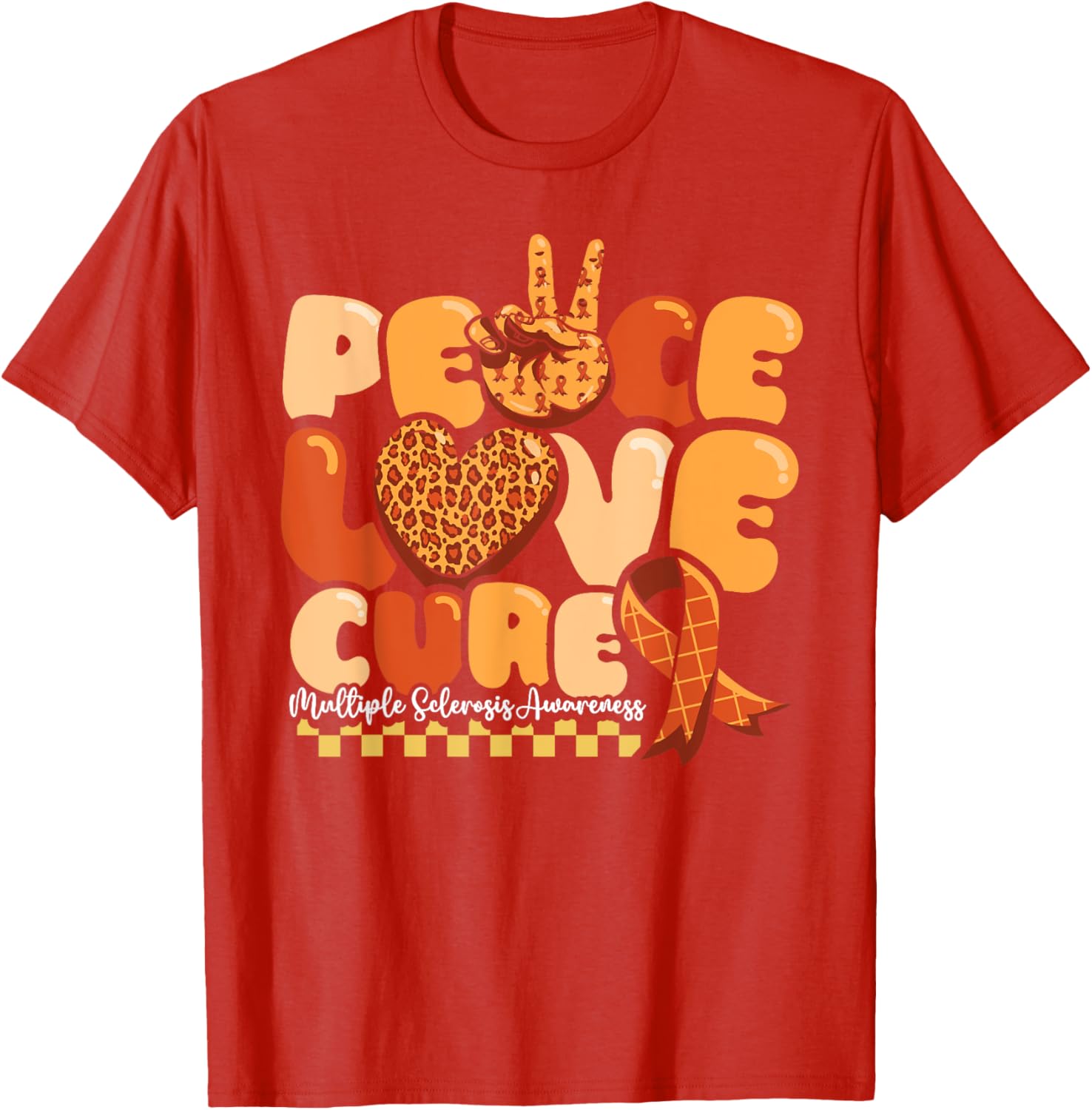 Orange Multiple Sclerosis Awareness T-Shirt Peace Love Cure Warrior - 7