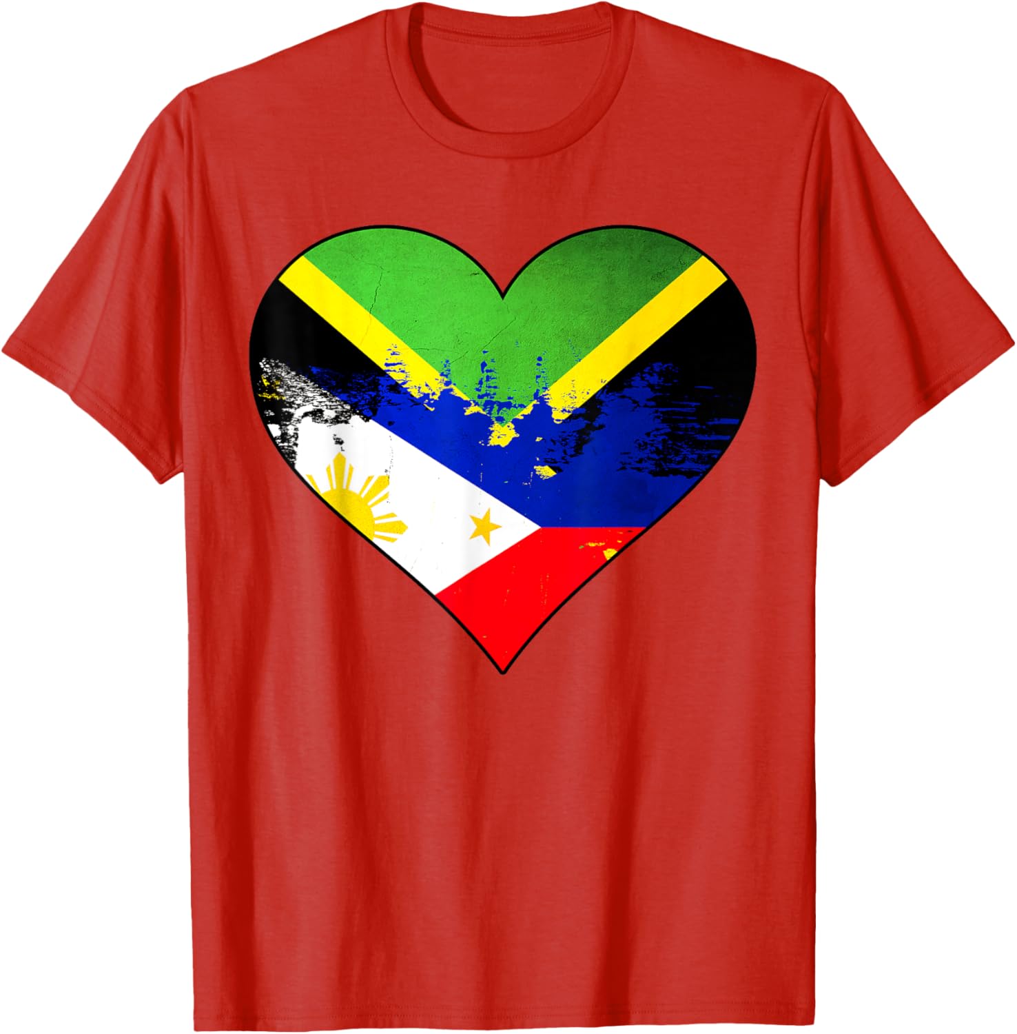 Jamaican Filipino Heritage Flag Heart T-Shirt for Proud Culture Lovers - 6