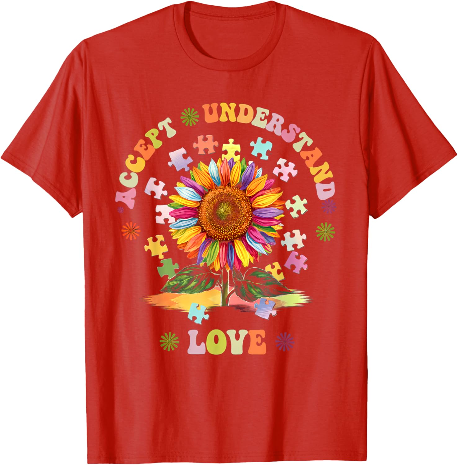 Autism Awareness Flower Women T-Shirt Accept Understand Love ASD Comfort - 15