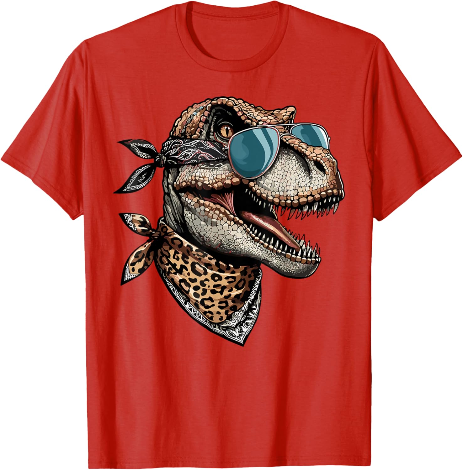 Cool Dinosaur in Leopard Scarf and Sunglasses T-Shirt for Kids and Adults - 2