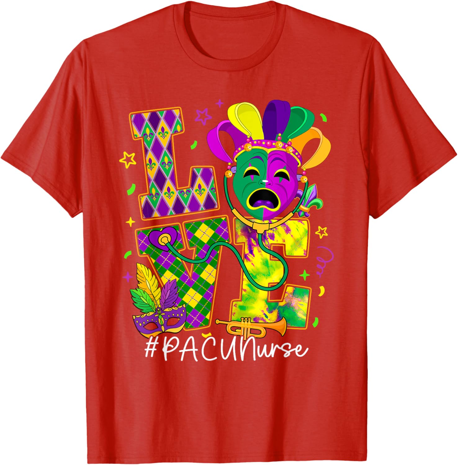 Funny LOVE Mardi Gras PACU Nurse T-Shirt for Carnival Party Fun - 1