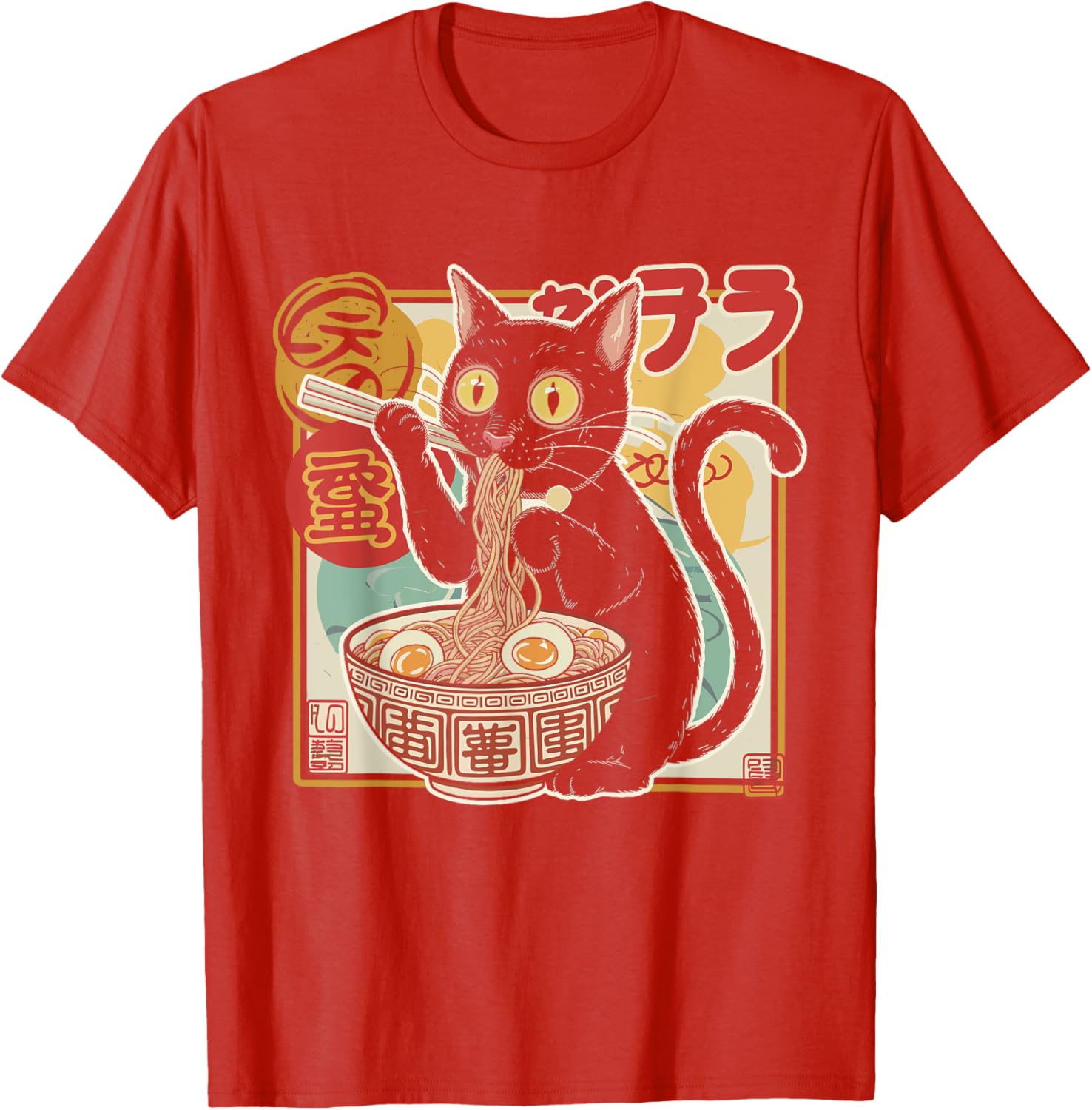 Funny Cat Eating Ramen Noodle T-Shirt for Anime Girls and Teens - 18