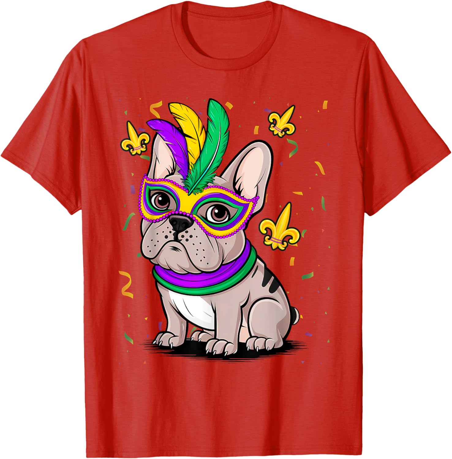 Cute Mardi Gras French Bulldog Dog T-Shirt for Carnival Fun - 1