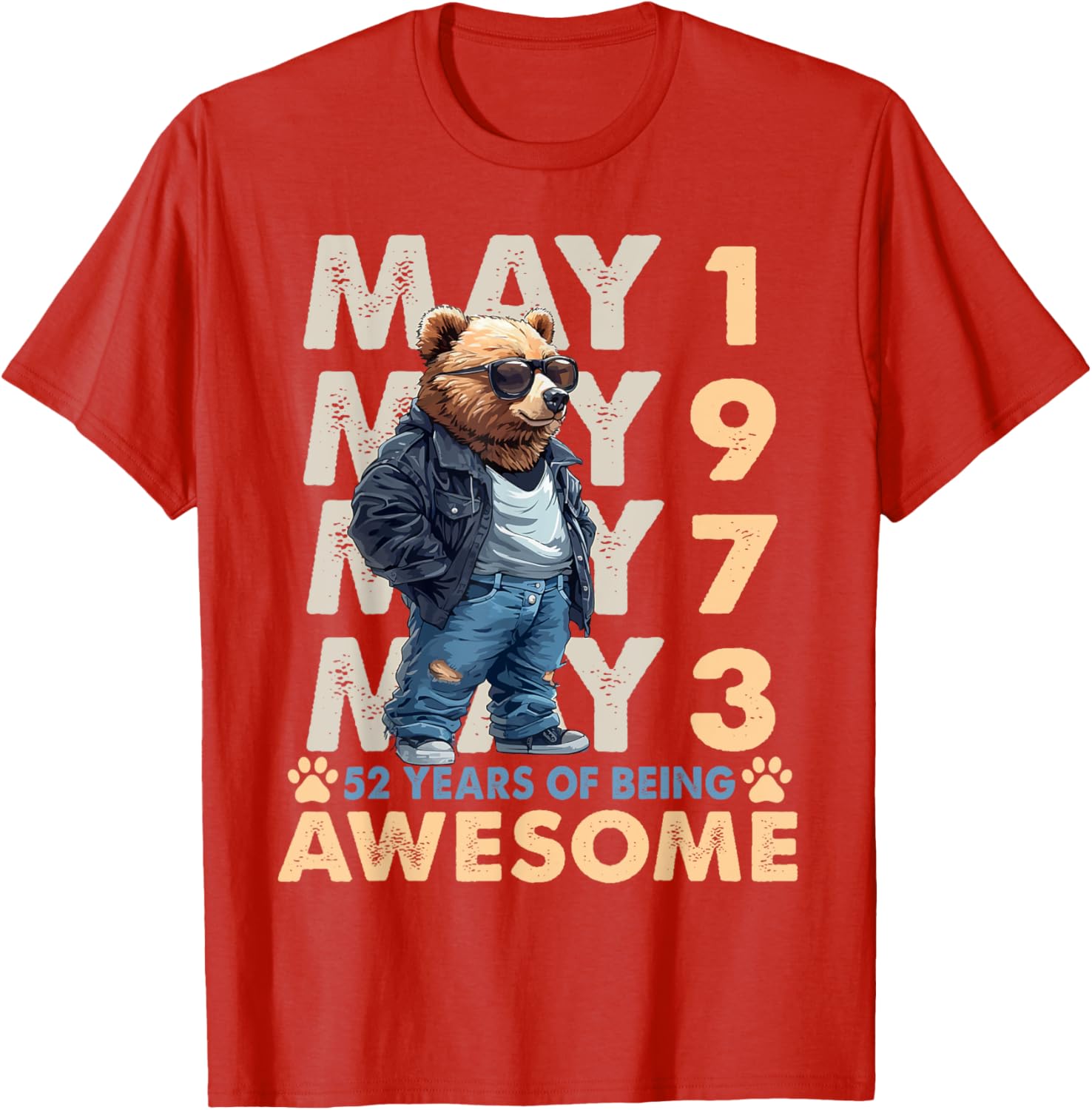 Celebrate 52 Years with a May 1973 Birthday Bear Men's T-Shirt - 21