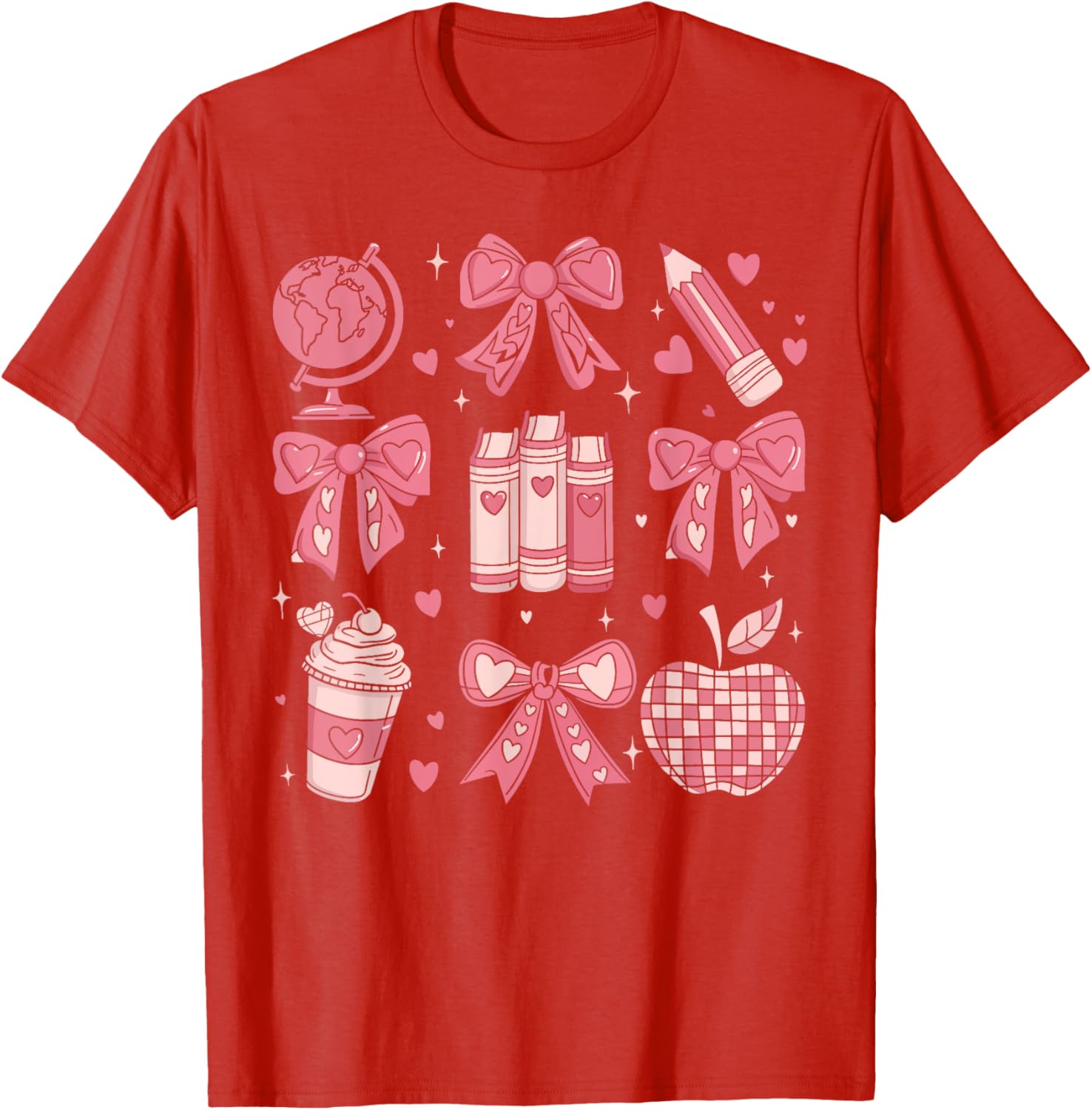 Coquette Bow Apple Book Ribbons Teacher Valentine's Day T-Shirt Gift - 18