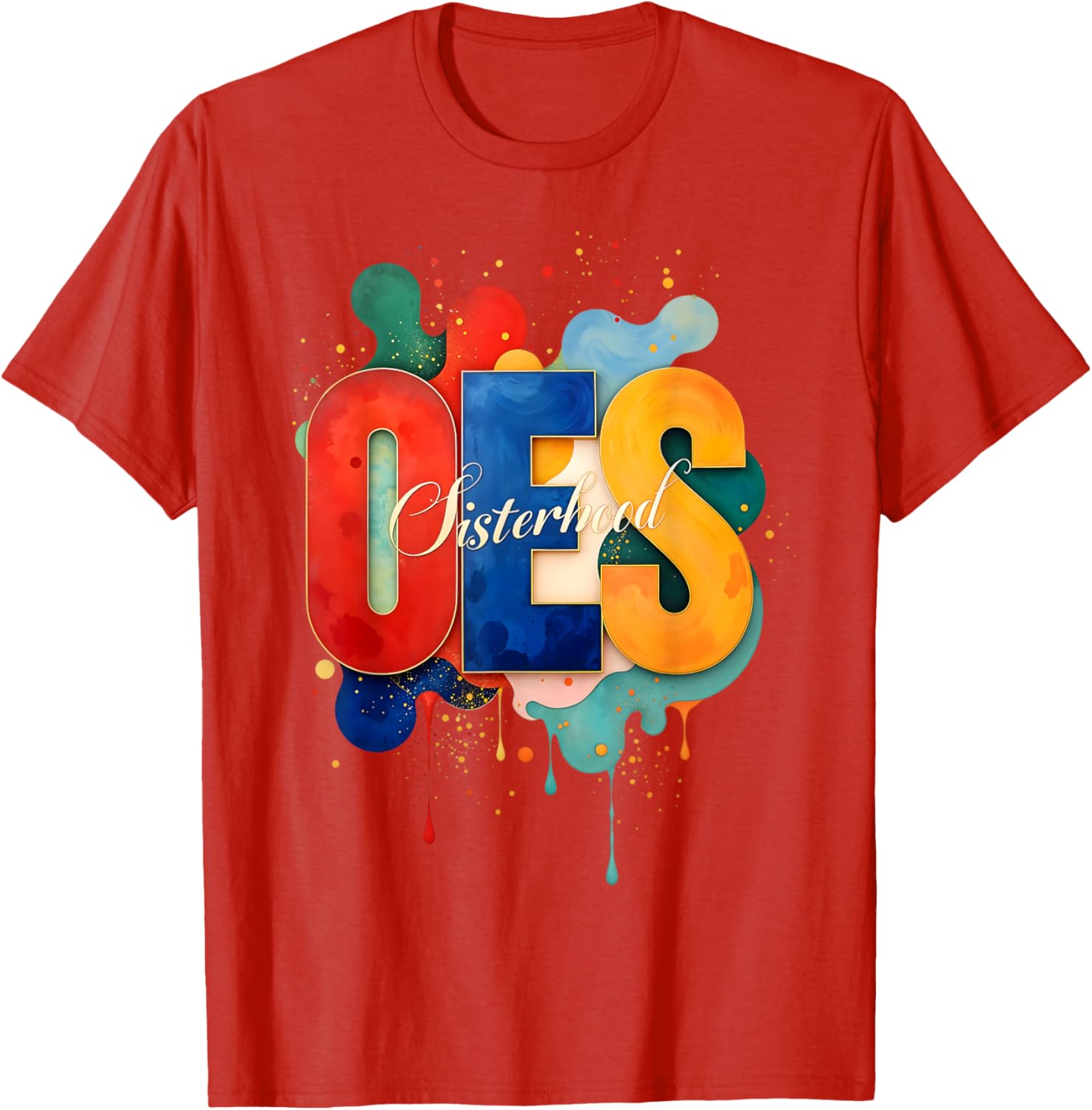 Colorful OES Watercolor Paint Drip T-Shirt for Order of the Eastern Star - 9