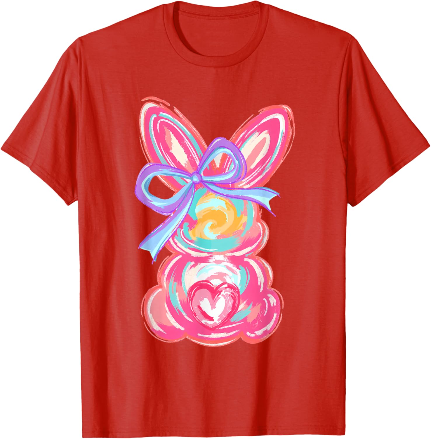 Cute Easter Bunny Bow Tie Dye T-Shirt for Girls and Women - 8