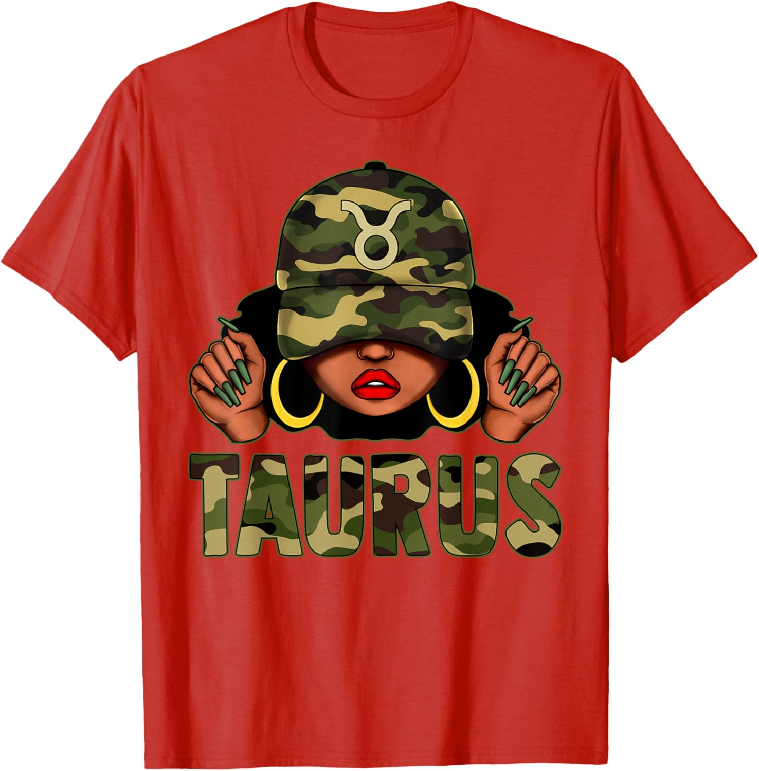 Taurus Queen Black Woman Camo Afro Girl Zodiac T-Shirt for Stylish Women - 20