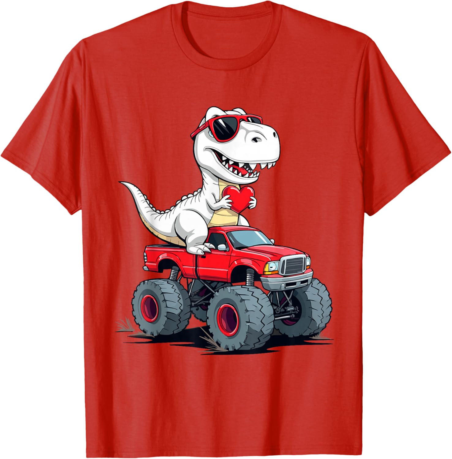 Fun Valentine's Day Dinosaur Monster Truck T-Shirt for Boys and Girls - 18