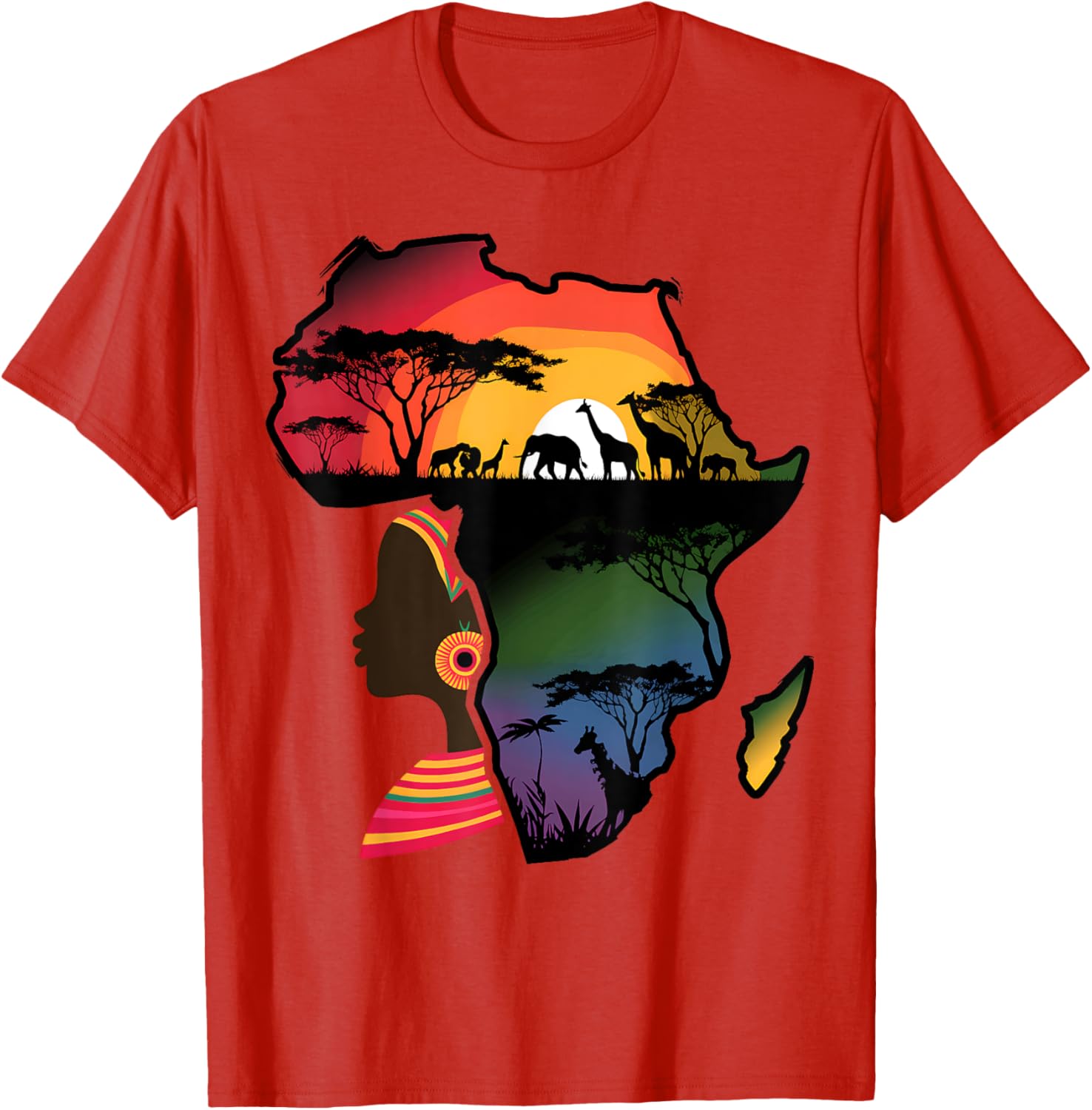 Black Women Afro Map Safari Animals T-Shirt Celebrating African Heritage - 10