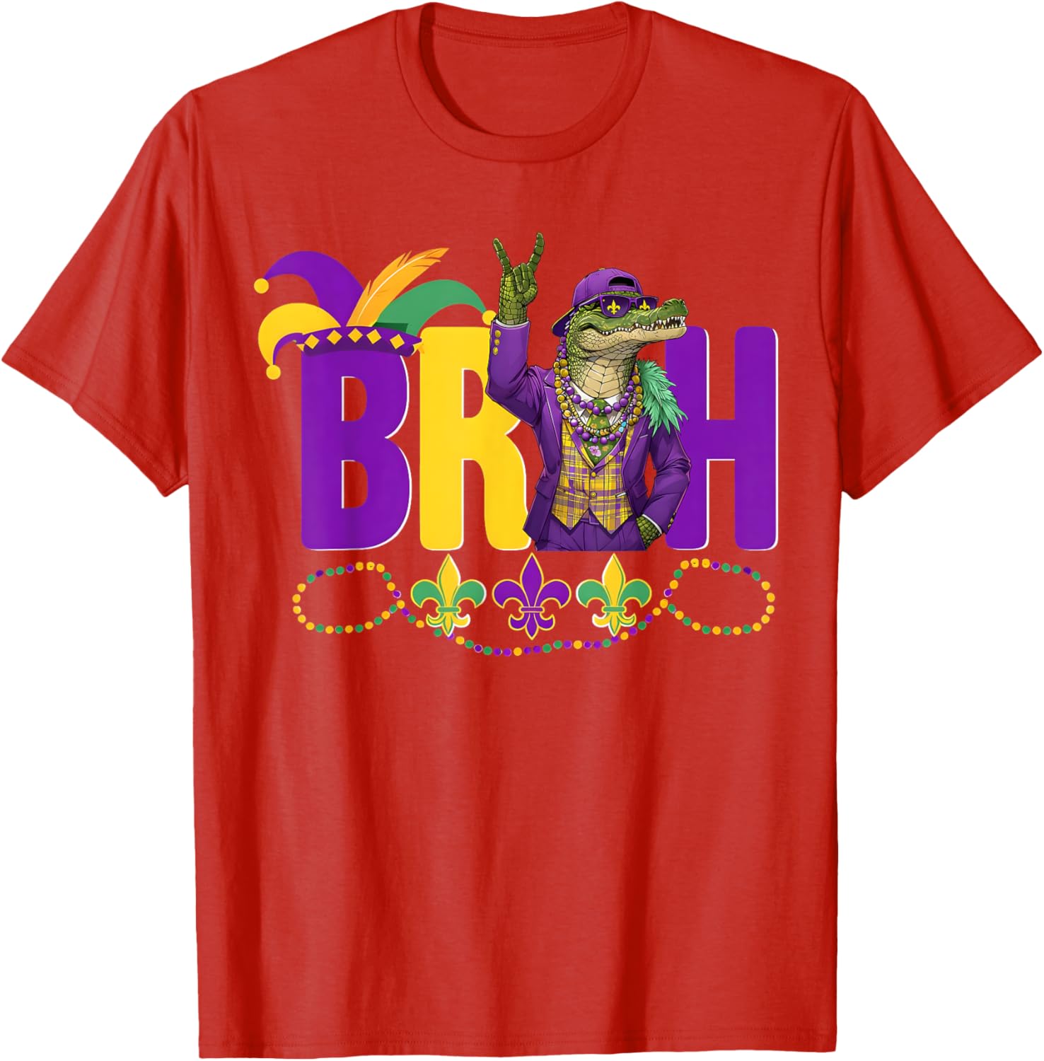 Bruh Mardi Gras Alligator Funny Meme T-Shirt for Boys and Teens - 19