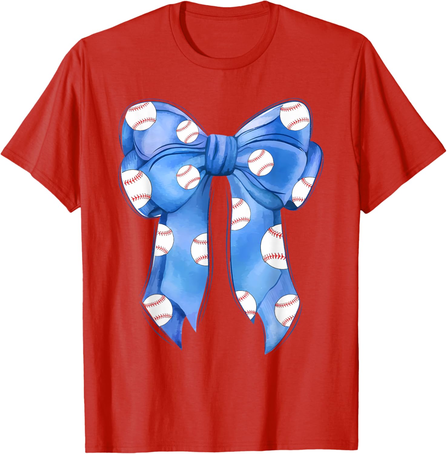 Funny Baseball Blue Team T-Shirt with Coquette Bow for Fans and Players - 5
