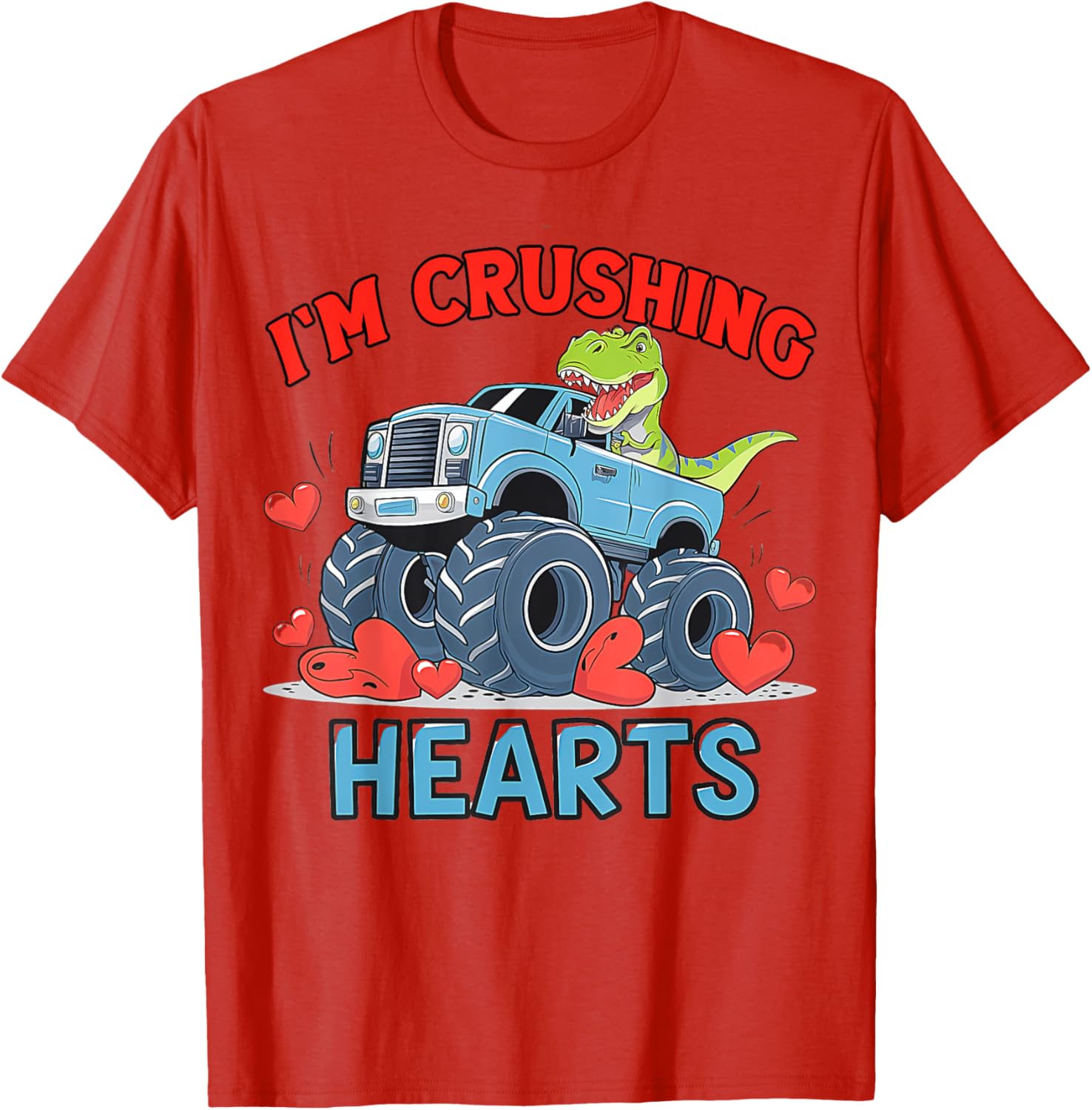 Hearts Crusher Monster Truck Valentine's Day T-Shirt for Kids and Adults - 13