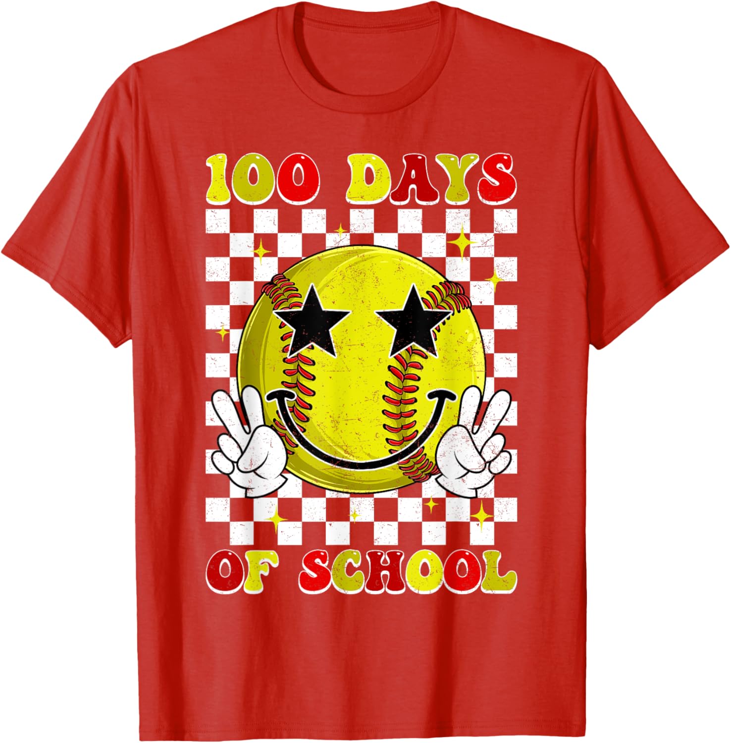 Groovy 100 Days Smarter Softball T-Shirt for Boys, Fun School Style - 4