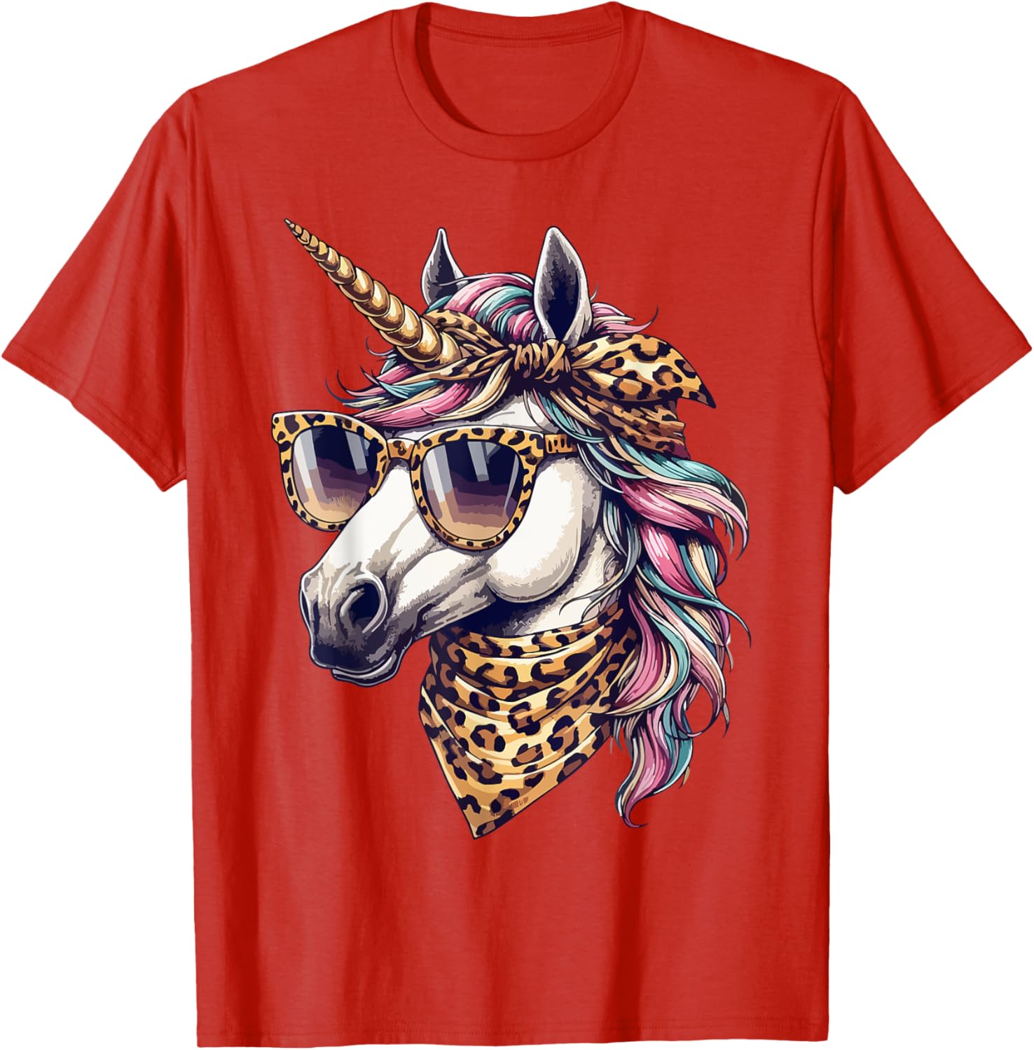 Whimsical Unicorn in Leopard Scarf and Sunglasses T-Shirt for Fun Style - 26