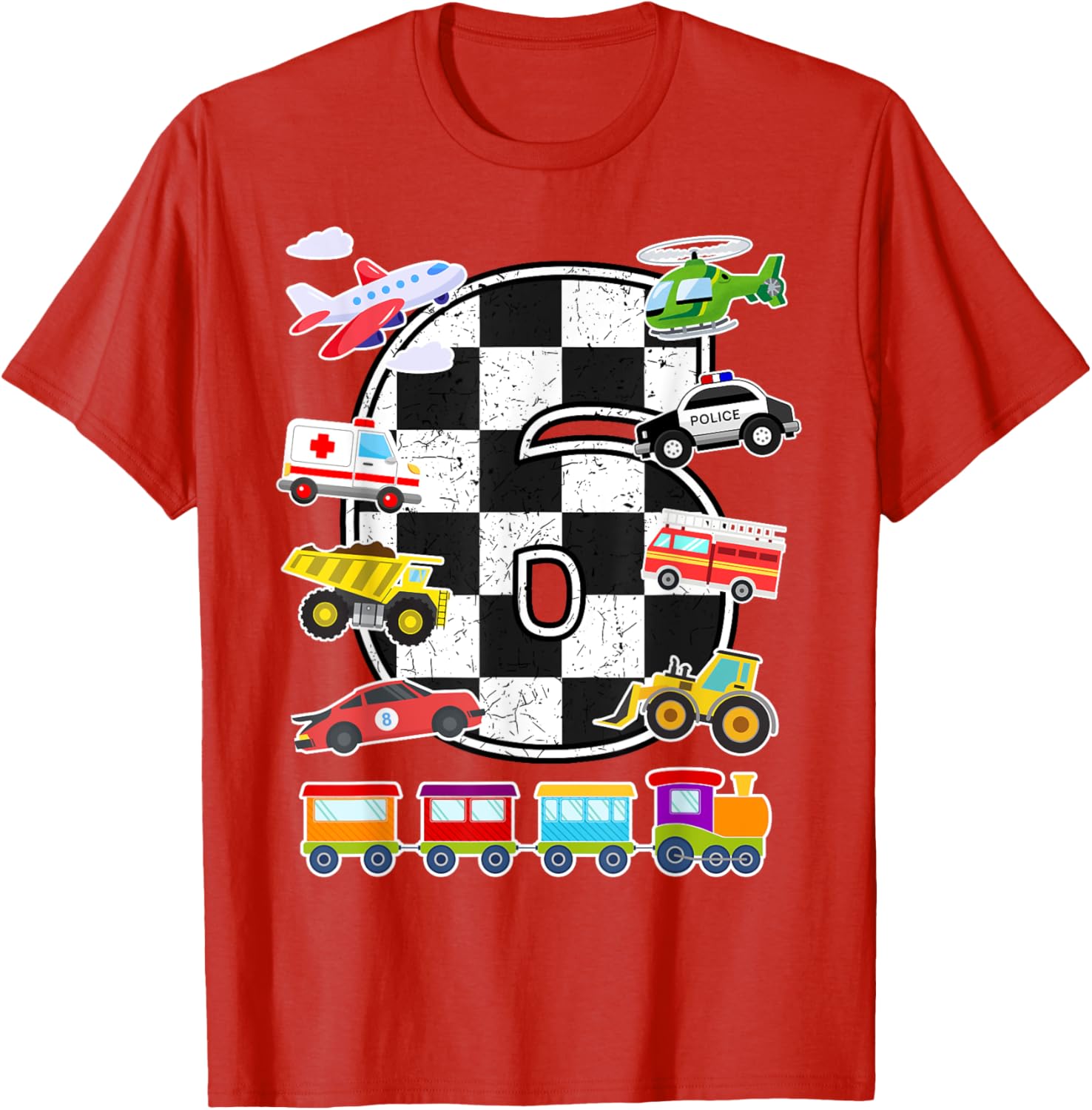 Adorable 6 Year Old Transportation T-Shirt for Boys with Trucks, Cars, Trains & Planes - 3