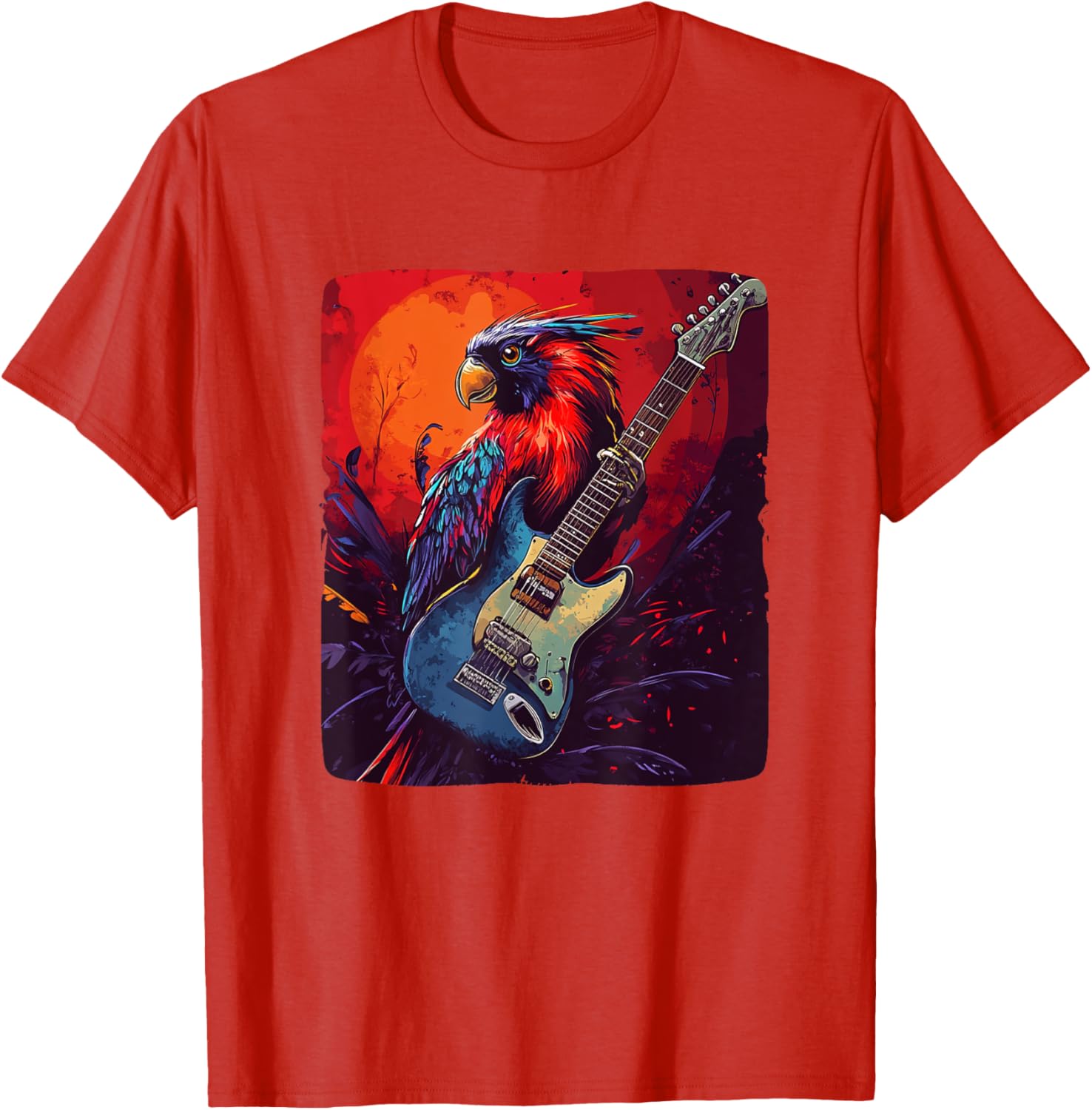 Trendy Rock Vibes Electric Guitar Bird T-Shirt for Music Lovers - 18