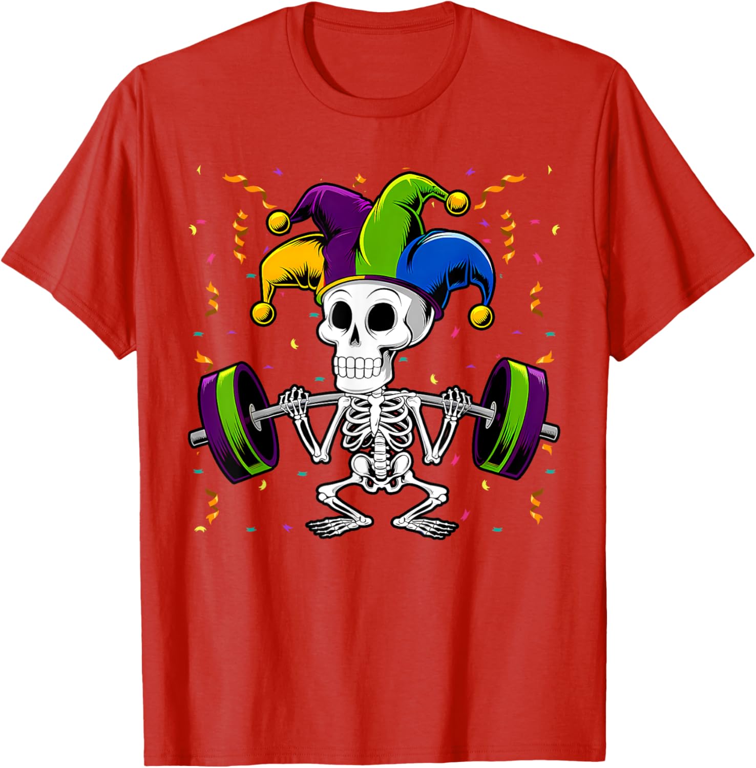 Jester Skeleton Deadlift T-Shirt for Mardi Gras Gym Lovers - 15