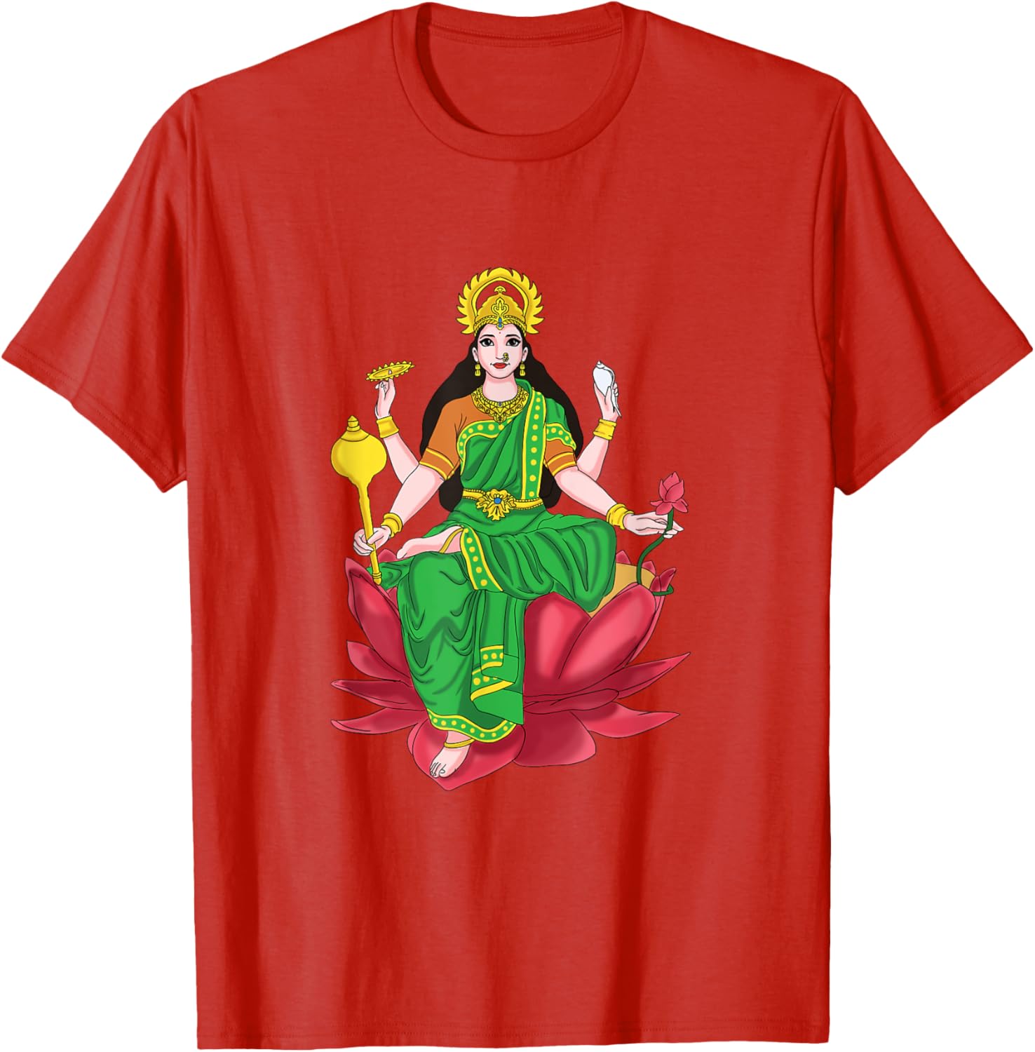 Laxmi Mata Diwali T-Shirt with Lotus Illustration for Pooja Celebrations - 3