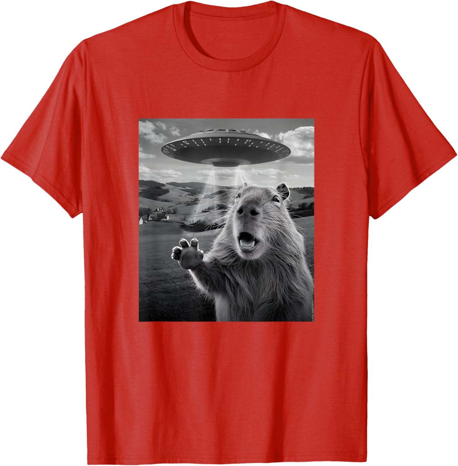 Funny UFO T-Shirt with Scared Capybara Design for Unique Style - 3