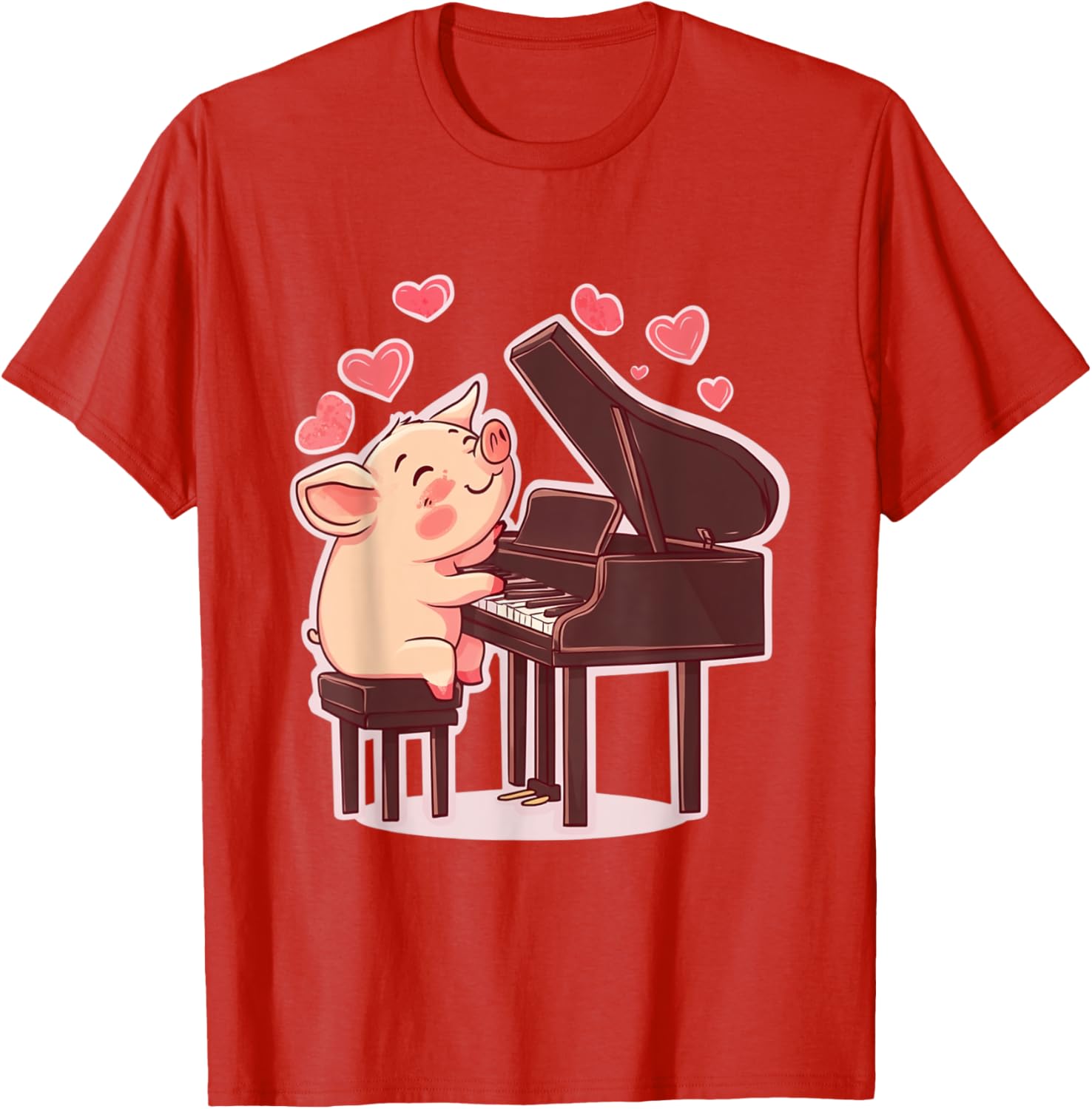 Funny Pig Playing Piano Valentine's Day T-Shirt for Animal Lovers - 1