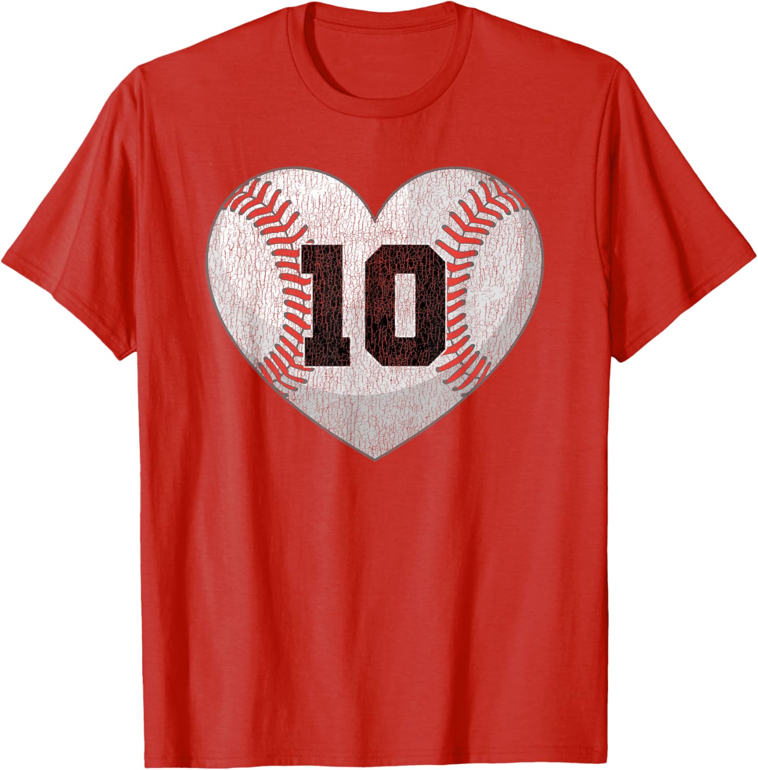 Baseball Mom T-Shirt with Distressed Heart and Number 10 Design - 5