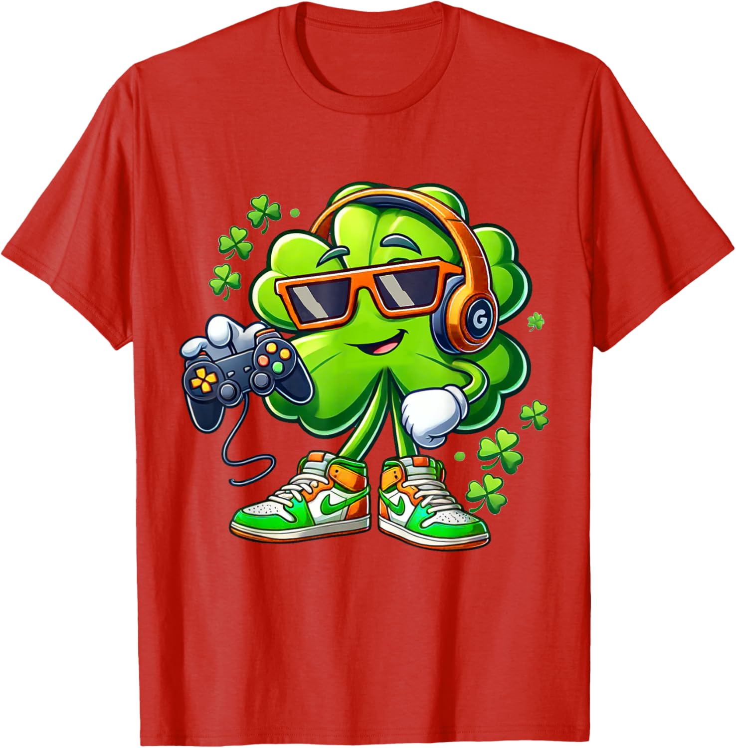 Funny St Patricks Day Gamer T-Shirt for Boys with Shamrock Design - 17