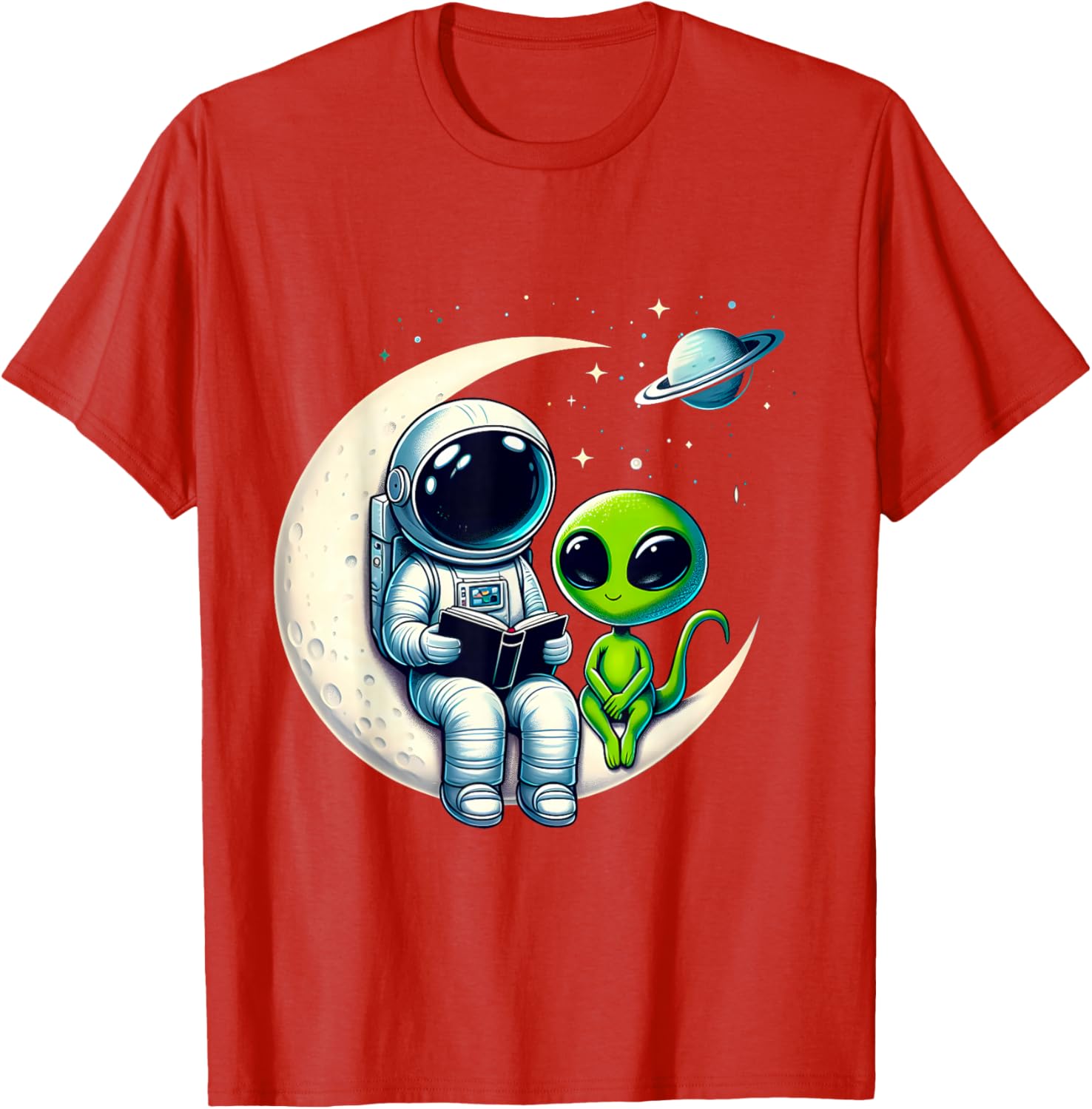 Astronaut Reading to Alien Kids T-Shirt for Space Lovers and Dreamers - 23