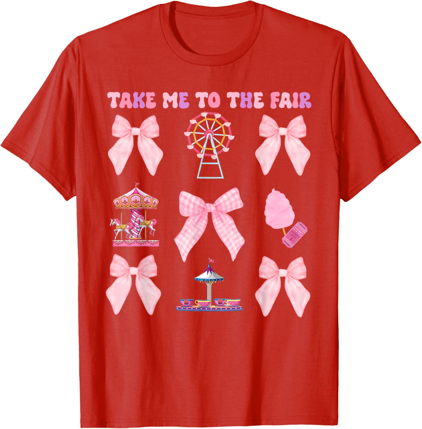 Take Me To The Fair Pink Bow Ferris Wheel T-Shirt for Stylish Fun - 9